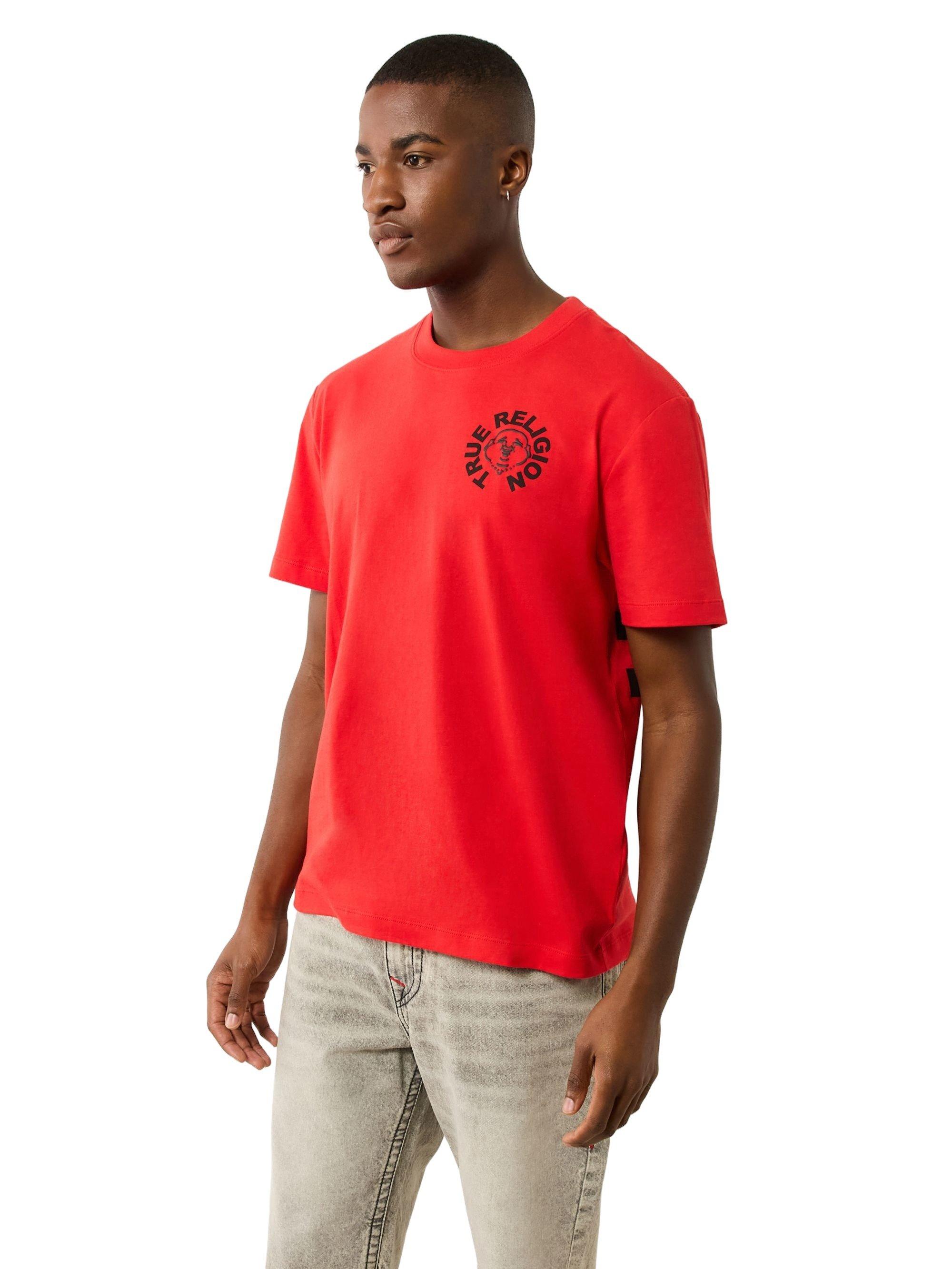 True Religion Men's Puff Print Buddha Face Tee - Red - RED Thumbnail View 6