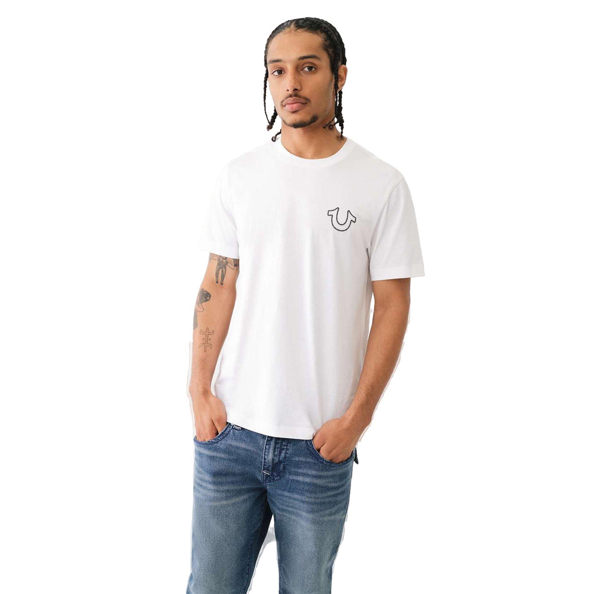 True Religion Men's Logo Ladder Stitch Puff Print Tee - WHITE