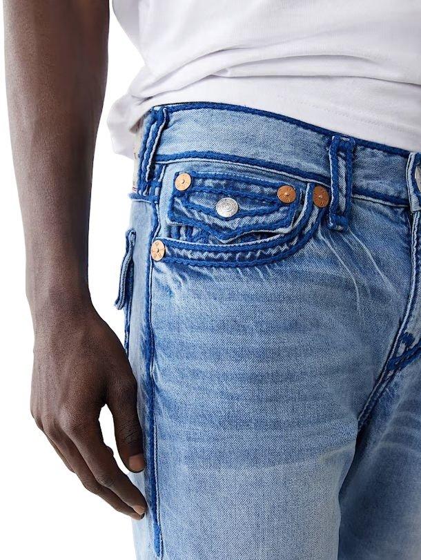 True Religion Men's Ricky Rope Stitch Flap Straight Fit Denim Jeans - BLUE Thumbnail View 3