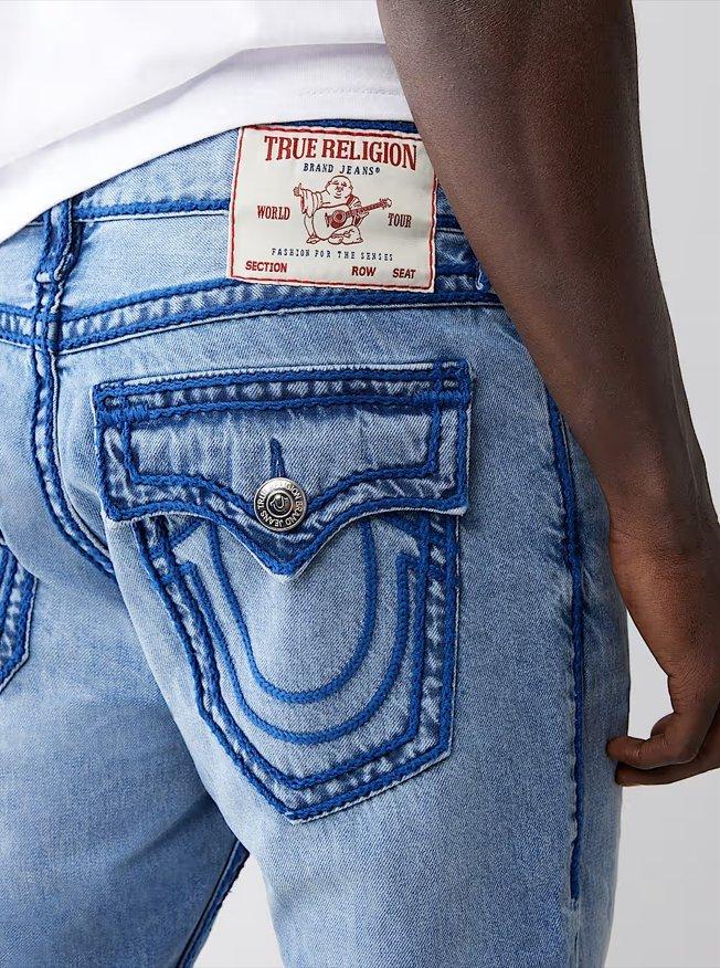 True Religion Men's Ricky Rope Stitch Flap Straight Fit Denim Jeans - BLUE Thumbnail View 5