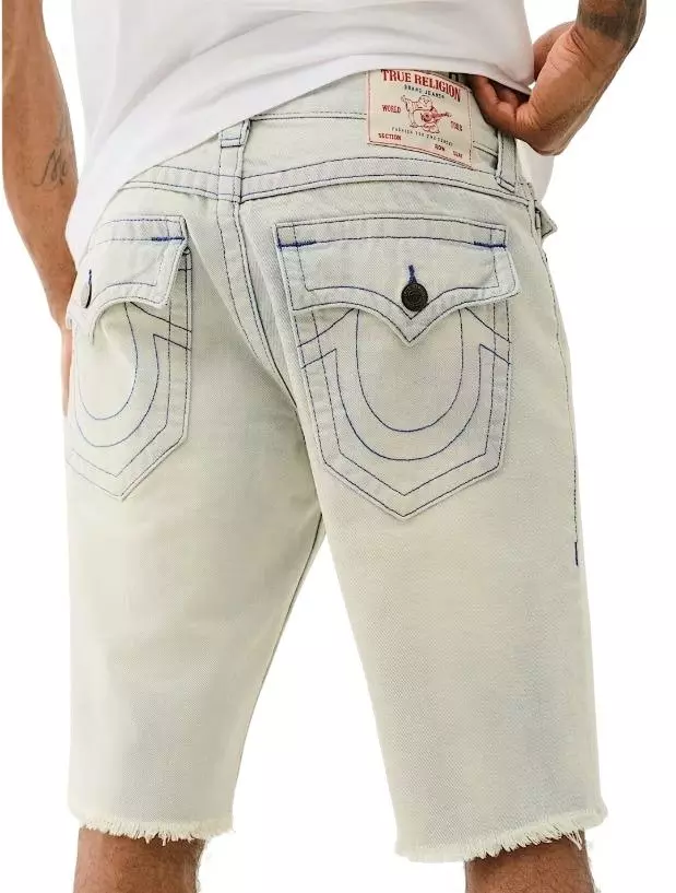 True Religion Men's Ricky SN Frayed Flap Shorts - BLUE