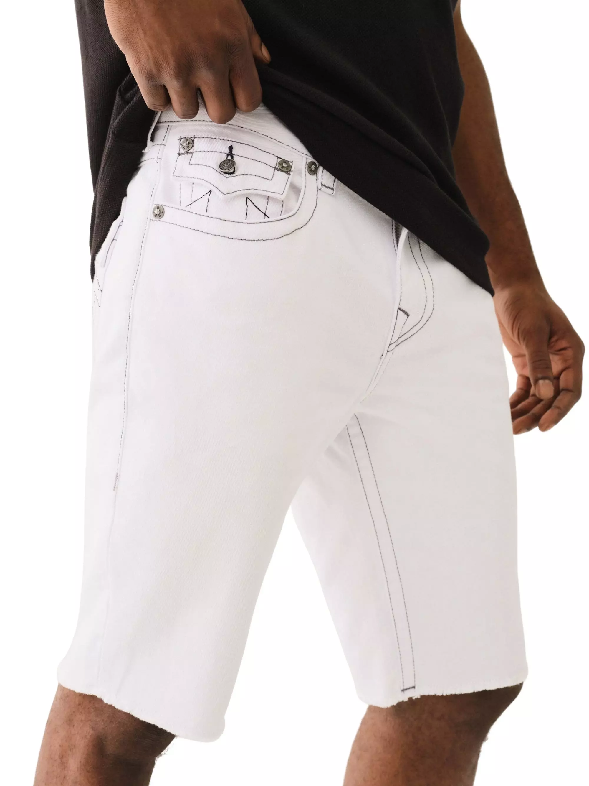 True Religion Men's Ricky Frayed Flap Shorts​-White - WHITE
