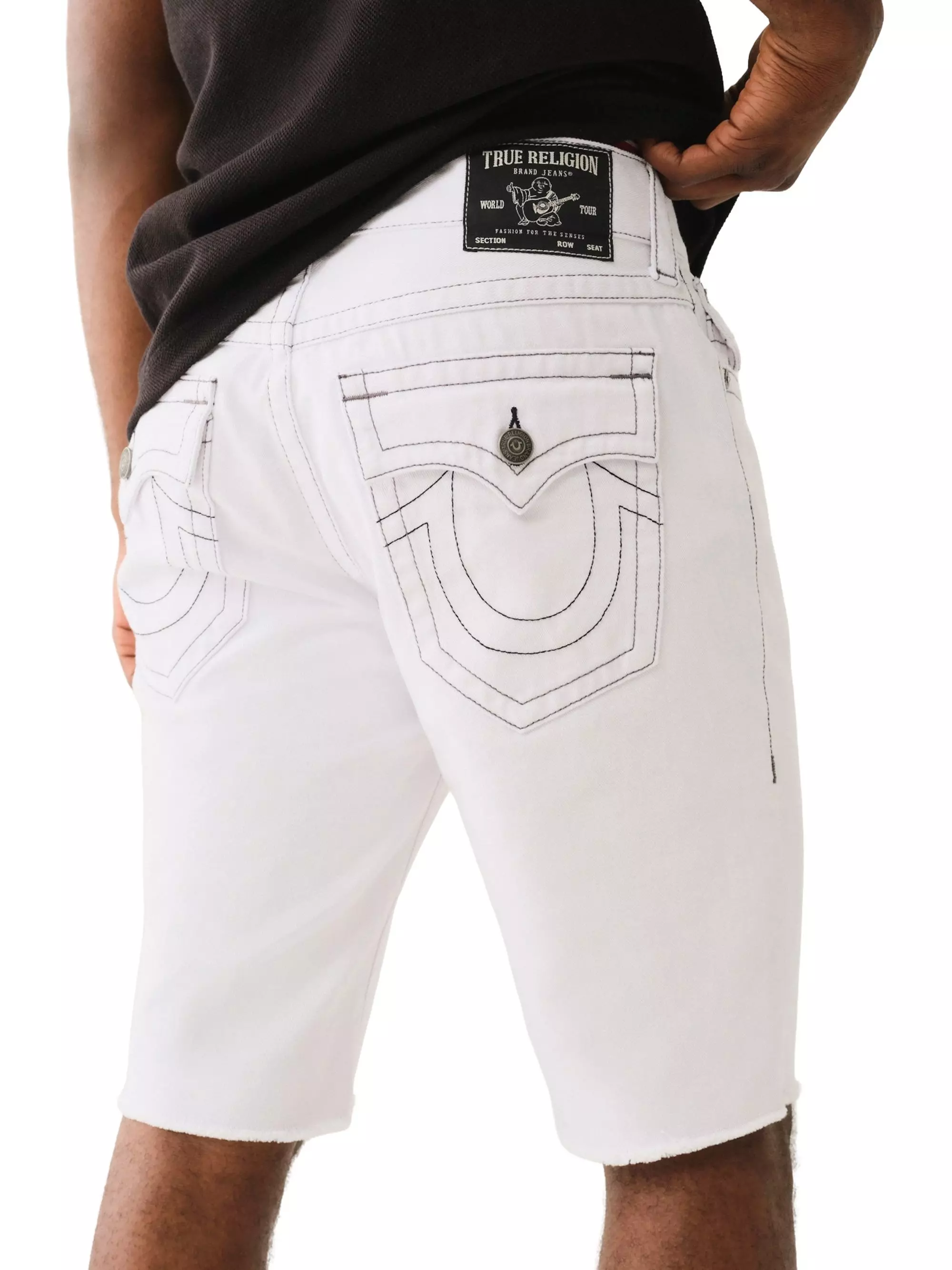True Religion Men's Ricky Frayed Flap Shorts​-White - WHITE