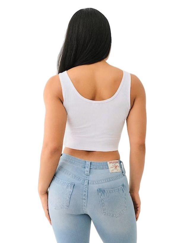 True Religion Crystal Lips Raw Hem Women's White Tank