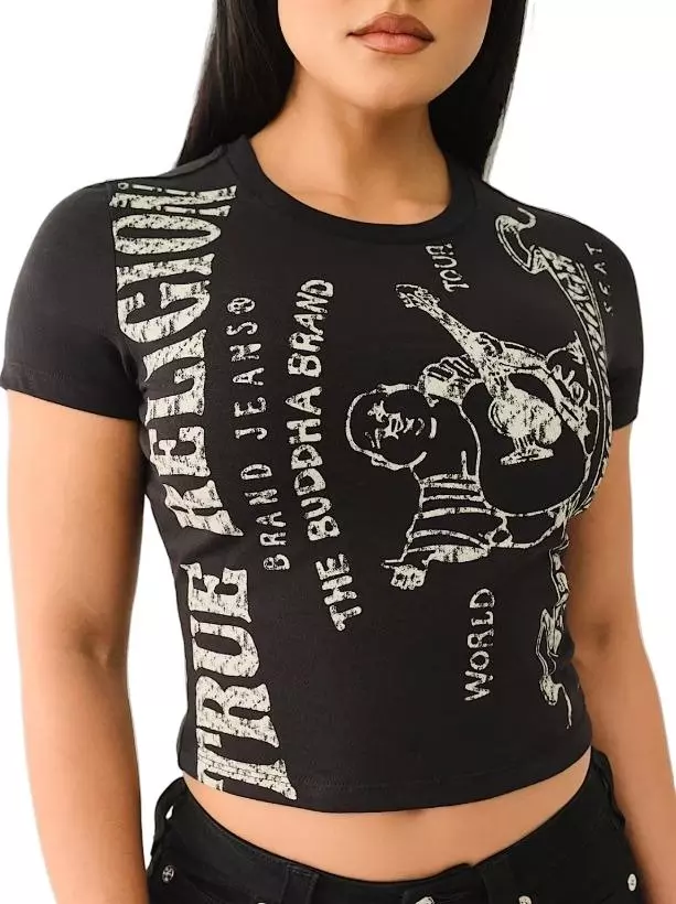 True Religion Women's Heritage Logo Baby Tee - BLACK