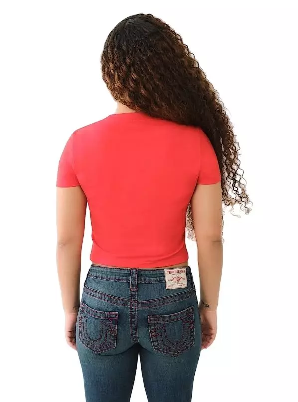 True Religion Women's Heritage Logo Baby Tee - Red - RED