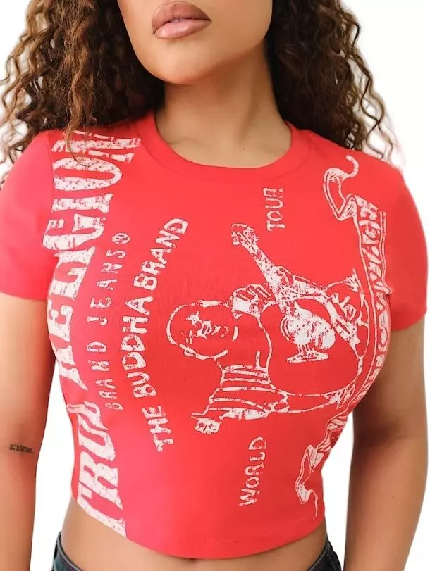 True Religion Women's Heritage Logo Baby Tee - Red - RED