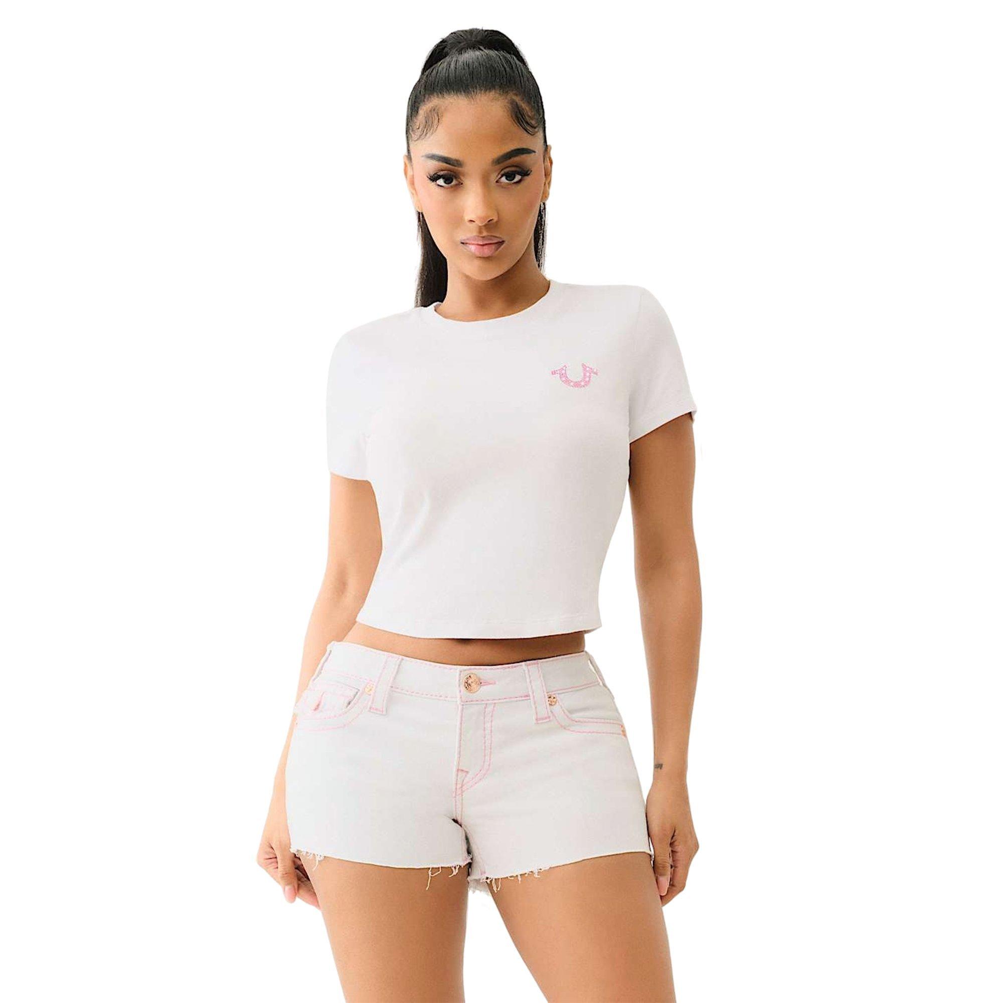 True Religion Women's Crystal Buddha Baby Tee - WHITE Thumbnail View 1