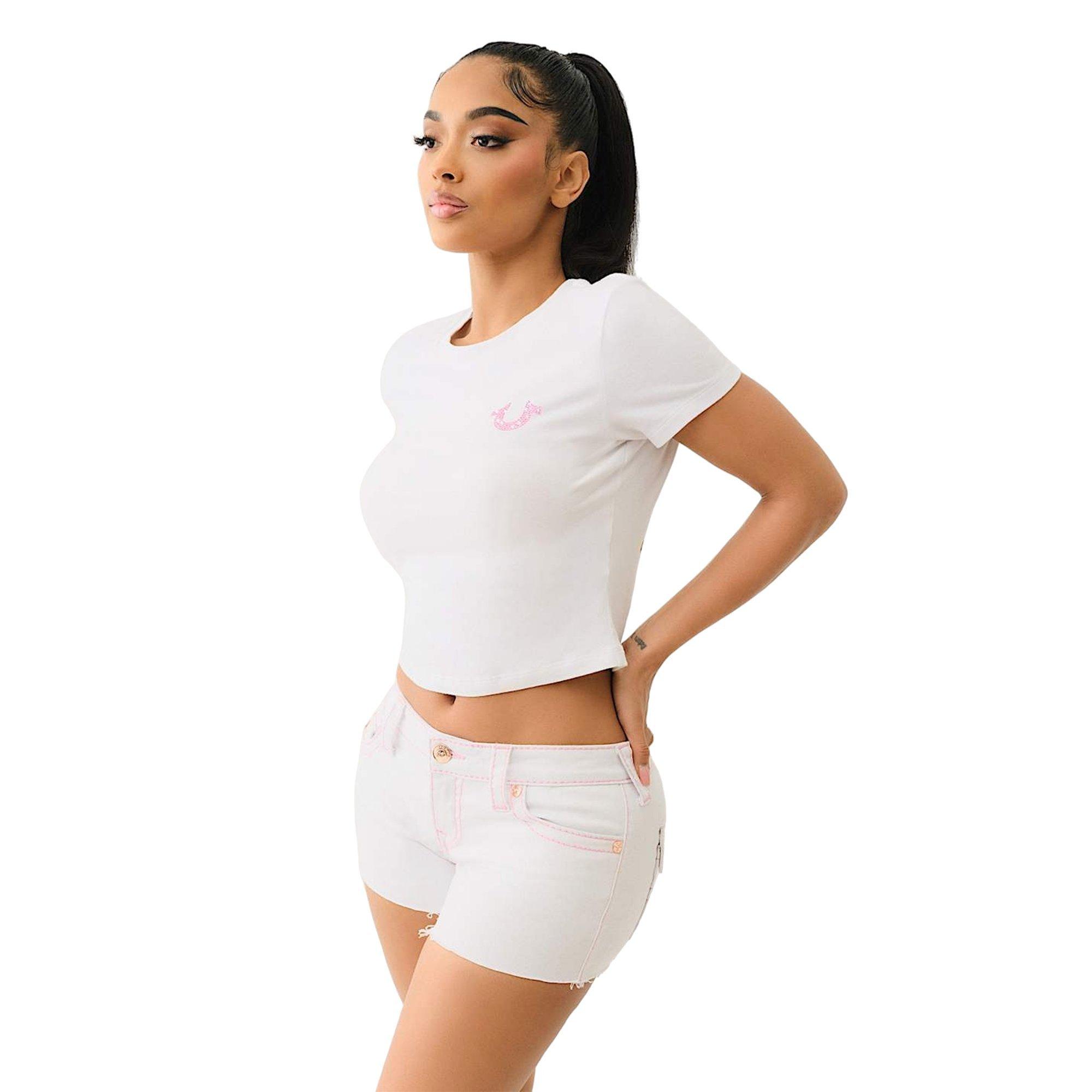 True Religion Women's Crystal Buddha Baby Tee - WHITE Thumbnail View 3