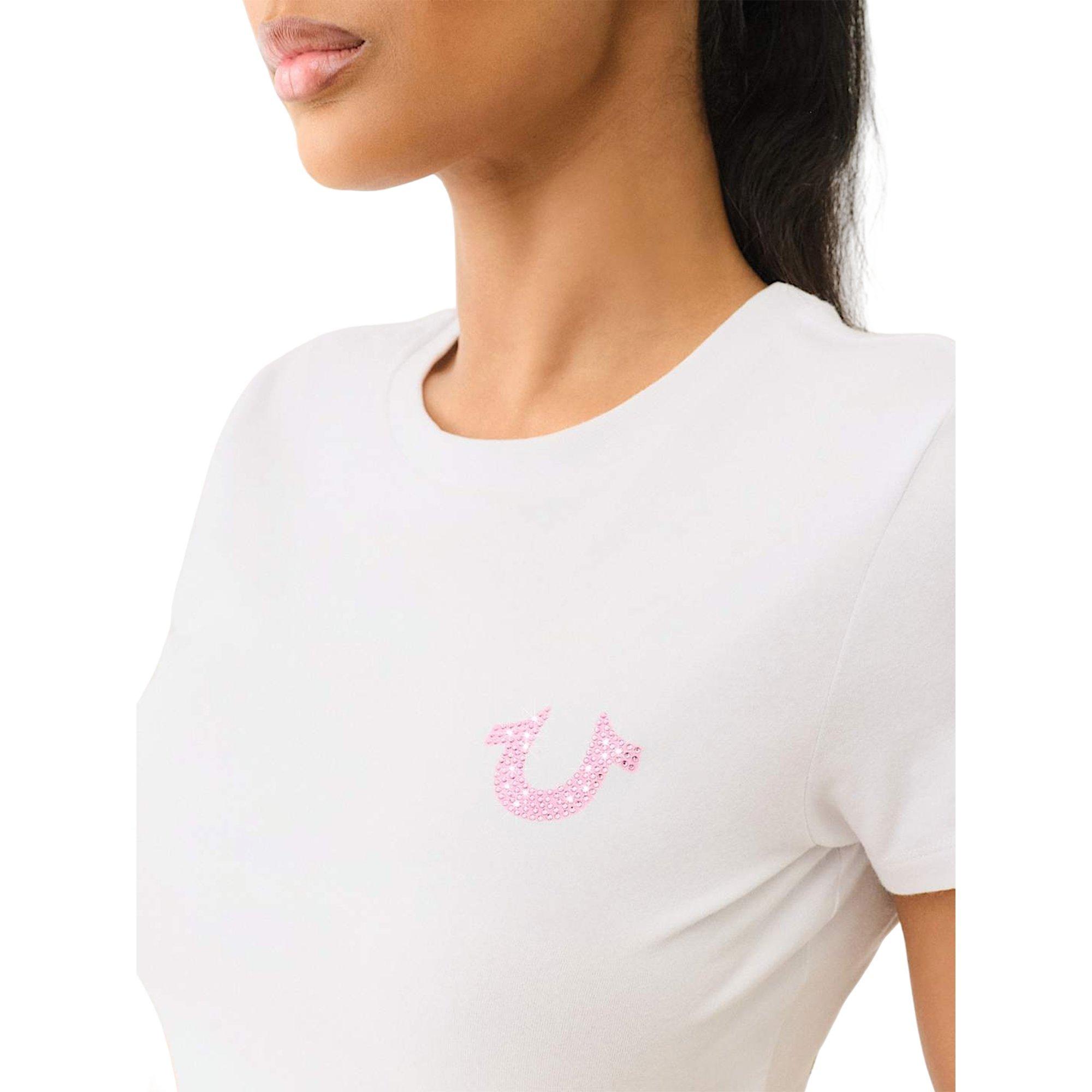 True Religion Women's Crystal Buddha Baby Tee - WHITE Thumbnail View 4