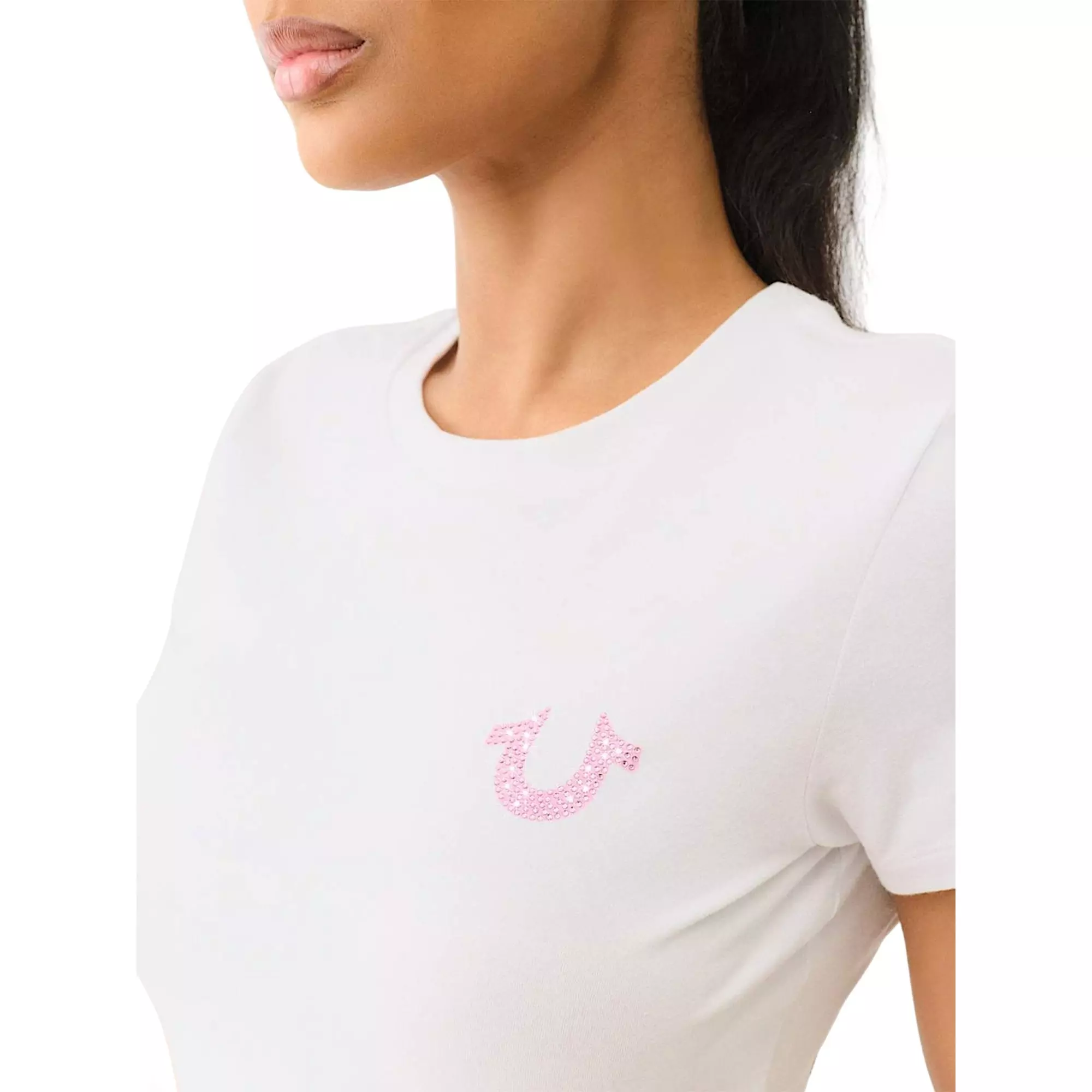 True Religion Women's Crystal Buddha Baby Tee - WHITE