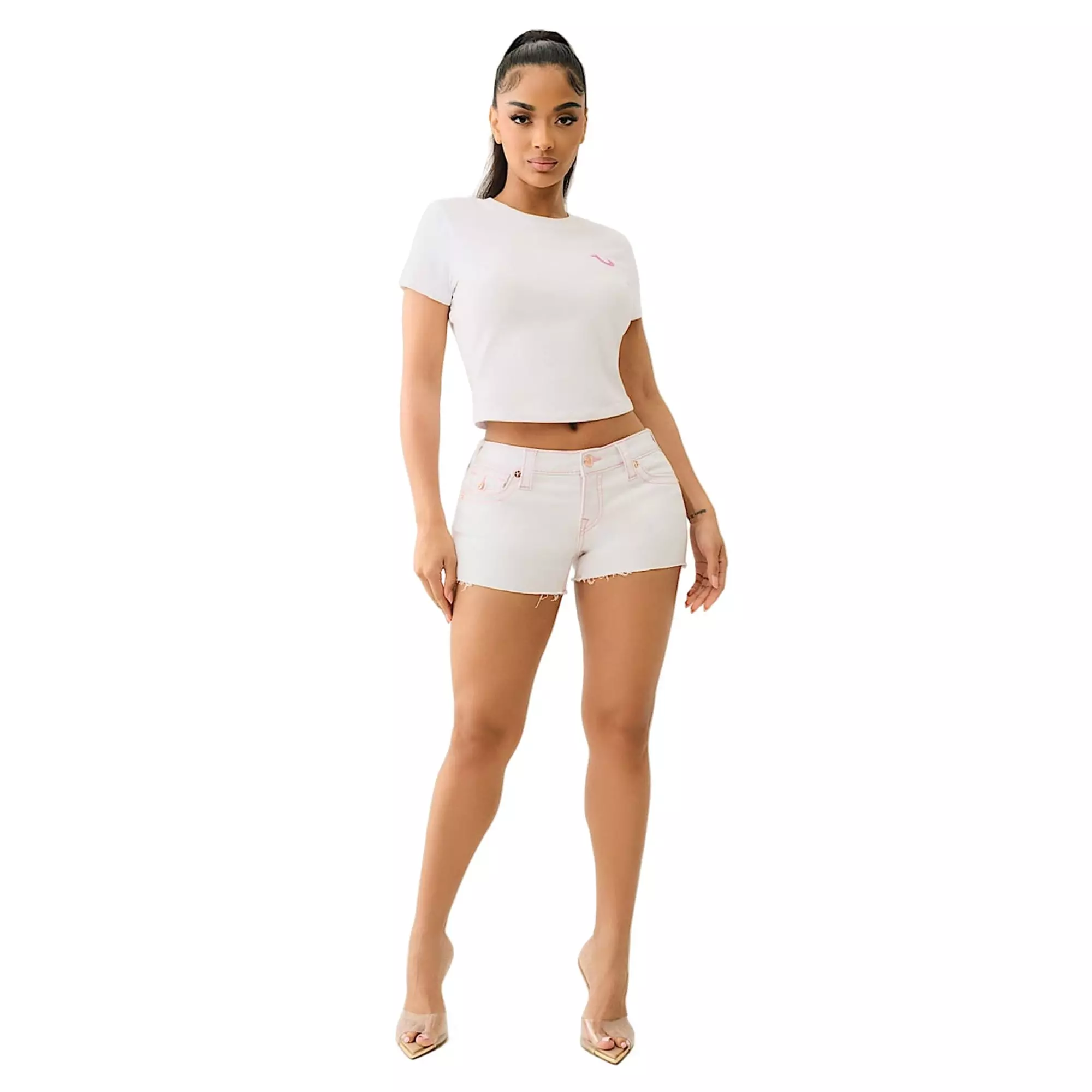 True Religion Women's Crystal Buddha Baby Tee - WHITE