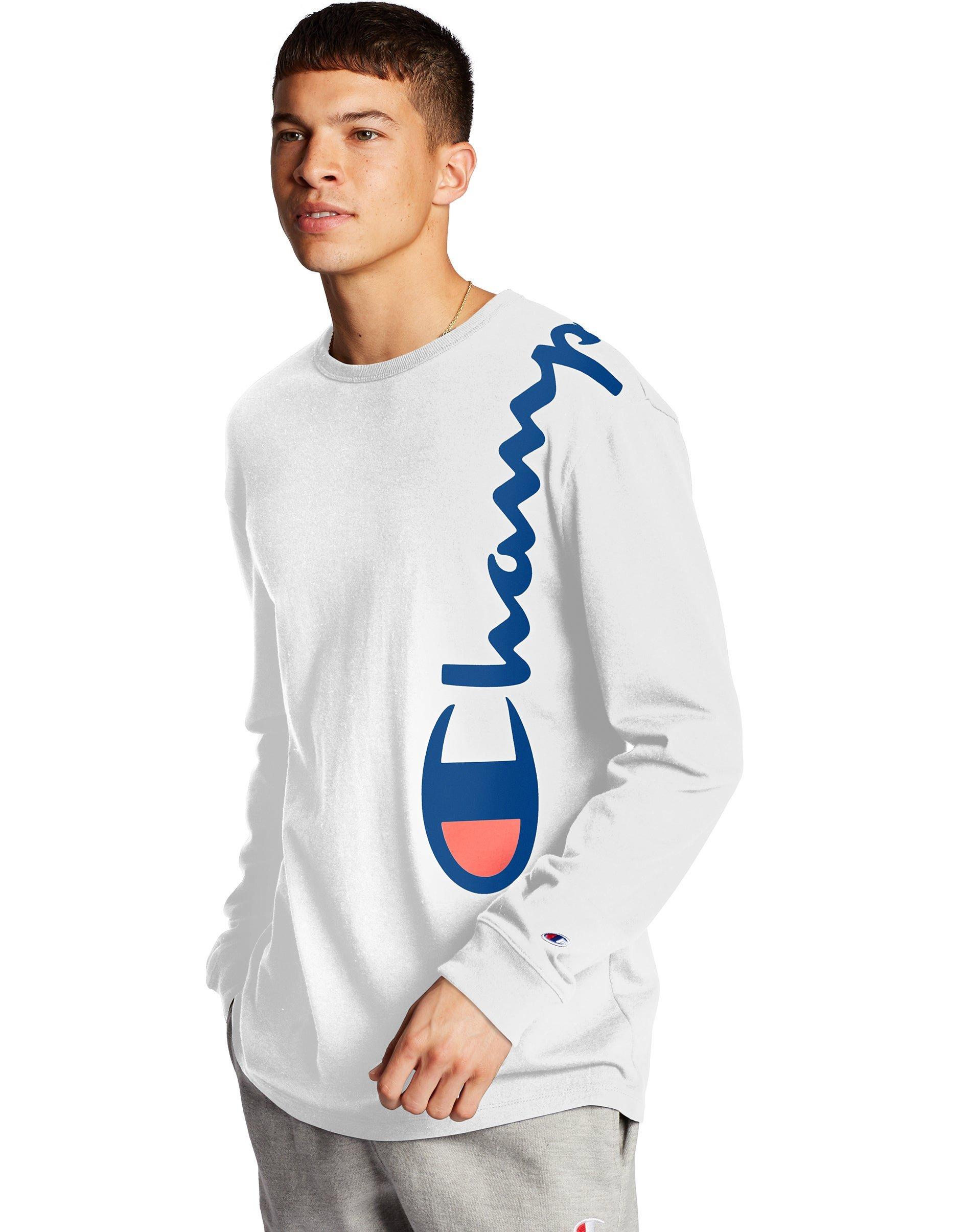 champion script sleeve white long sleeve t-shirt