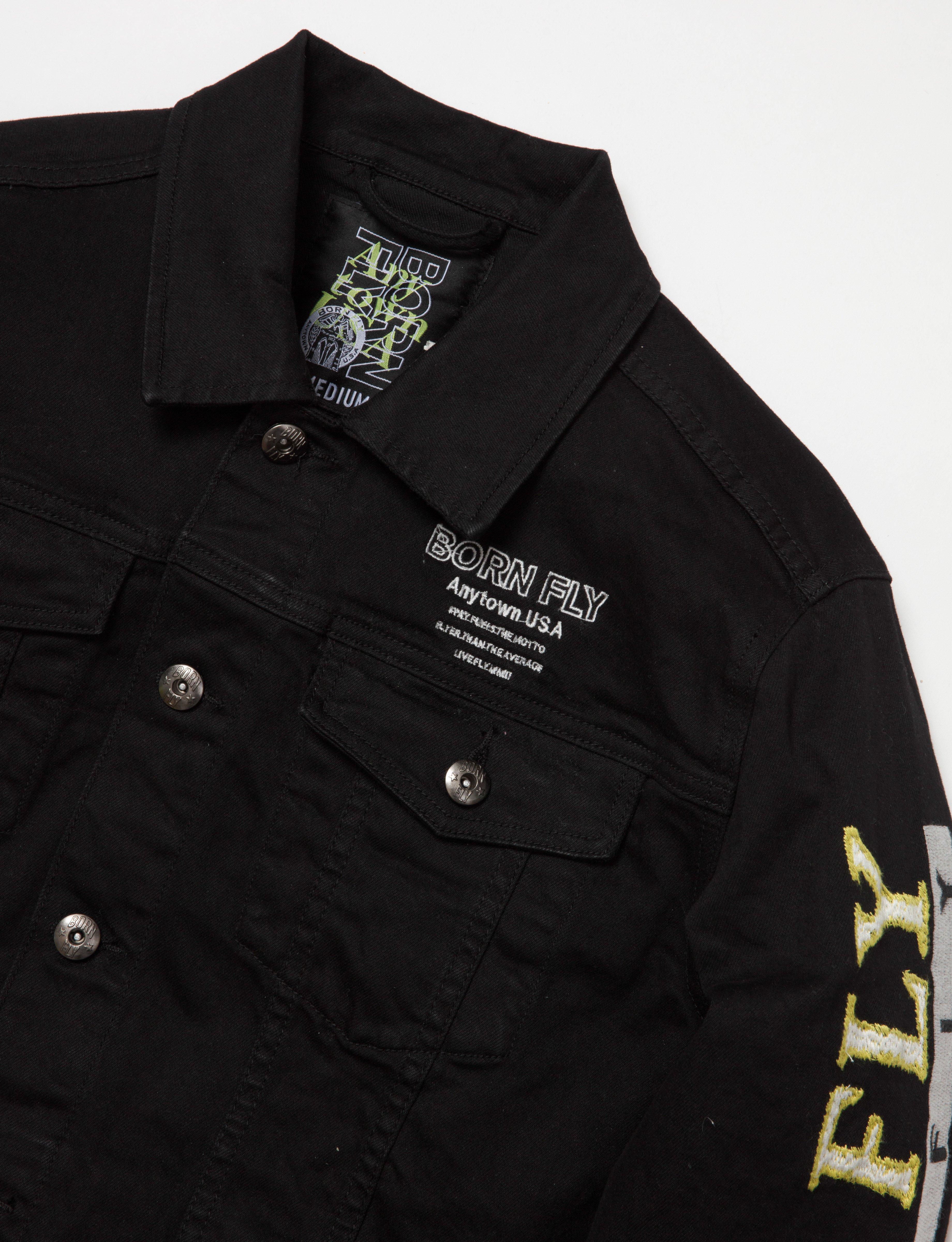Born Fly Men's Monopoly Denim Jacket - BLACK Thumbnail View 3