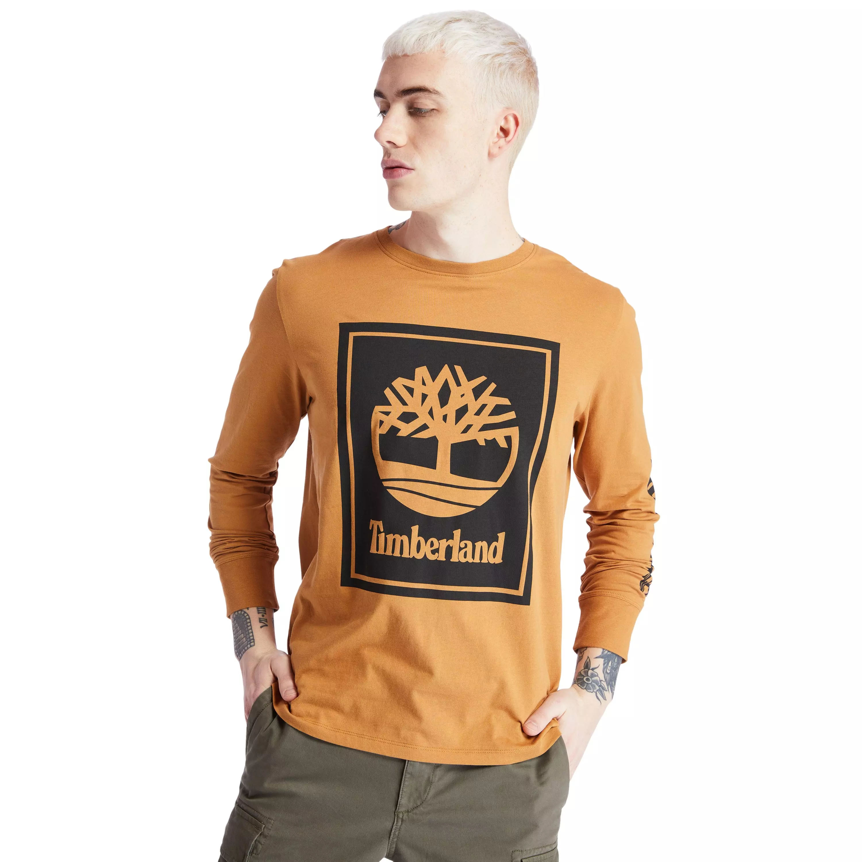 Timberland Men's Logo Long-Sleeve "Wheat" Tee - WHEAT