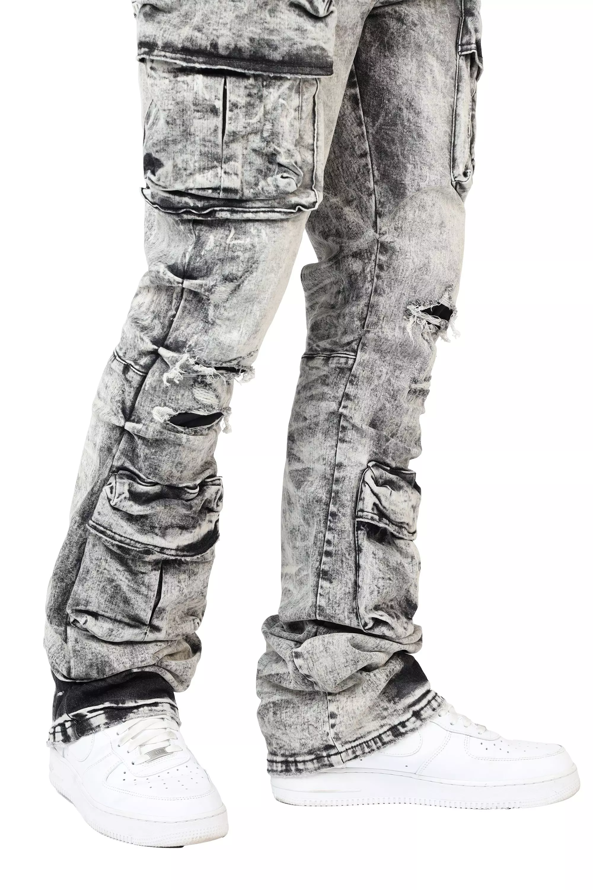 Smoke Rise Men's STK Flower Cargo Pants - Aurora Black - BLACK