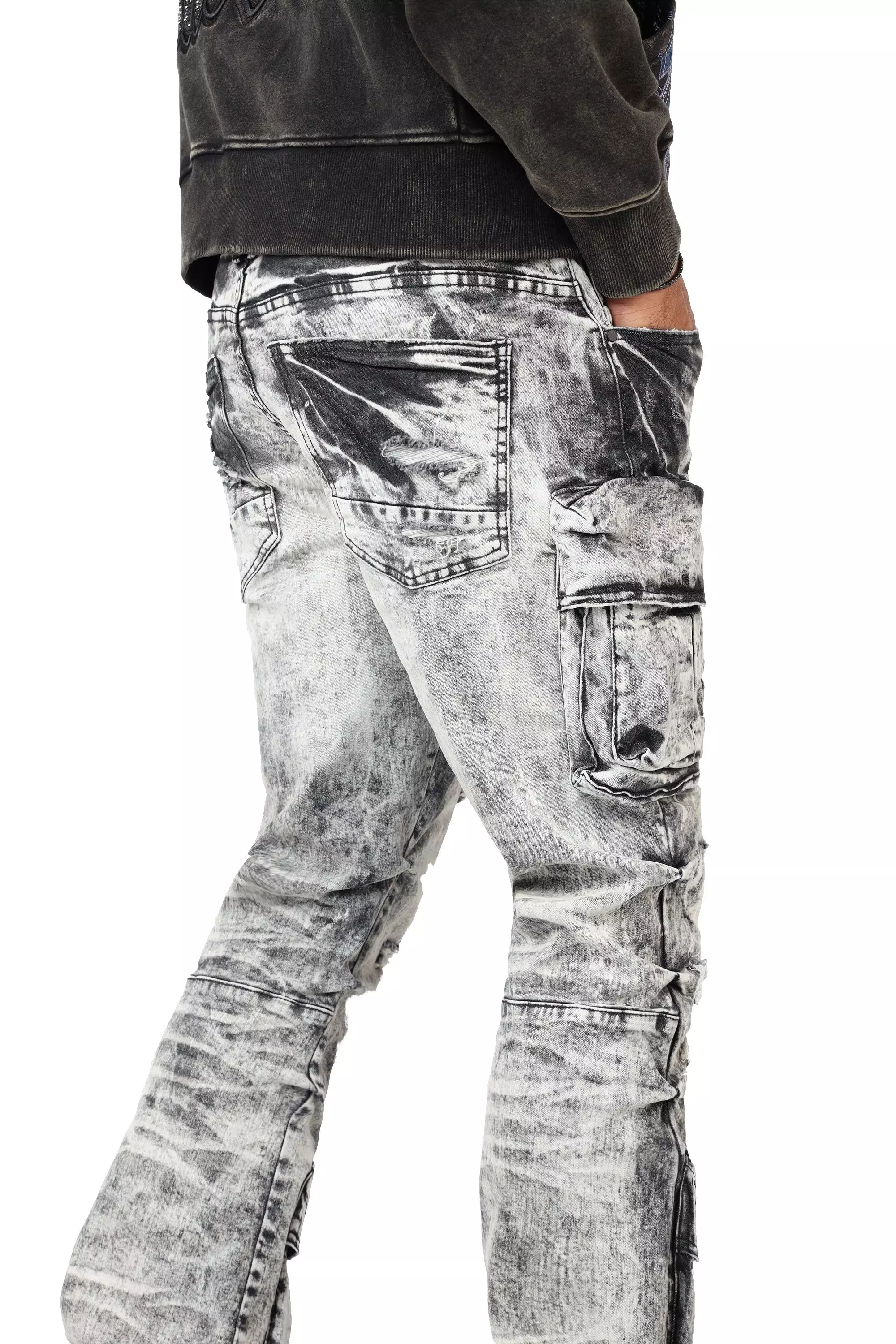 Smoke Rise Men's STK Flower Cargo Pants - Aurora Black - BLACK