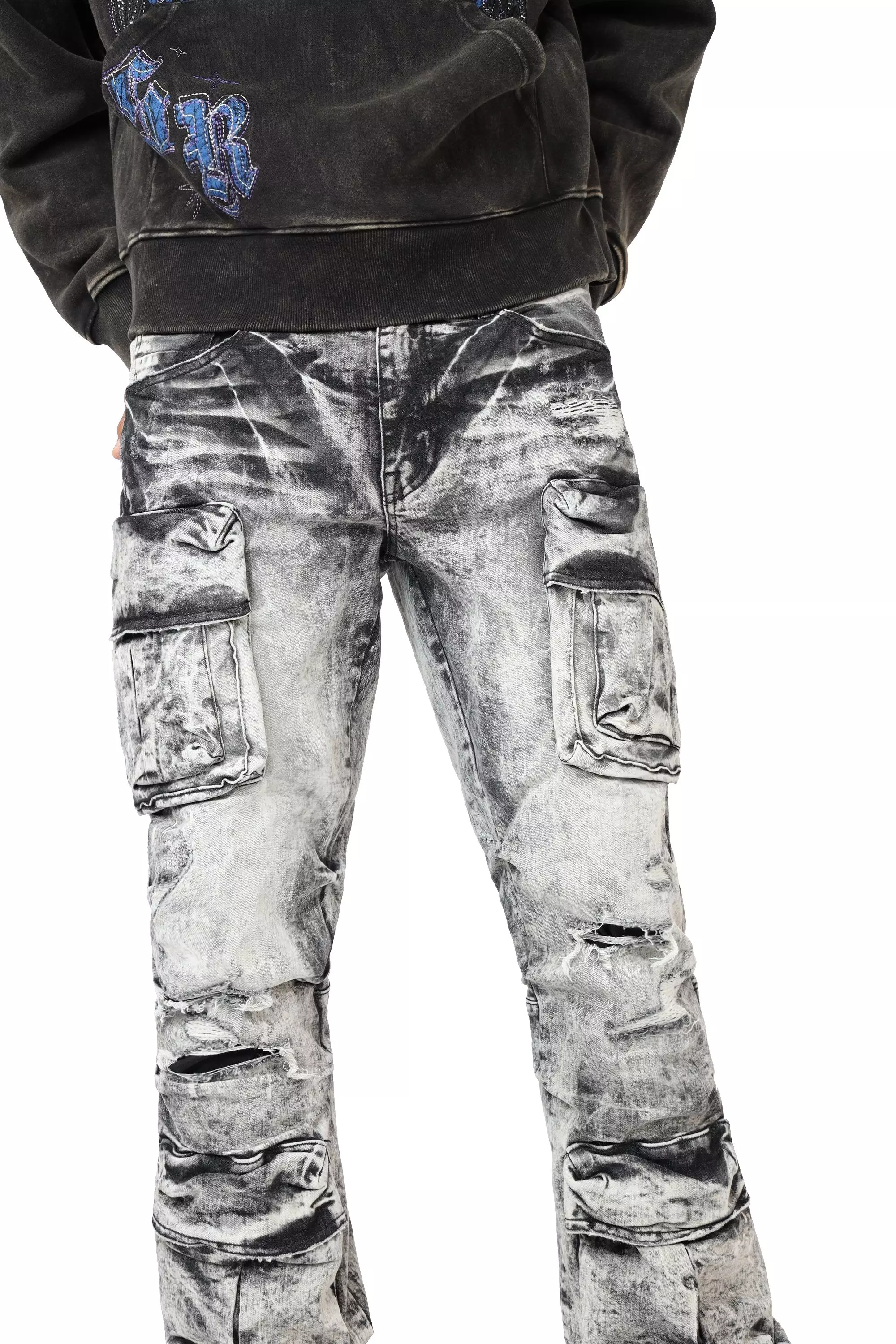 Smoke Rise Men's STK Flower Cargo Pants - Aurora Black - BLACK