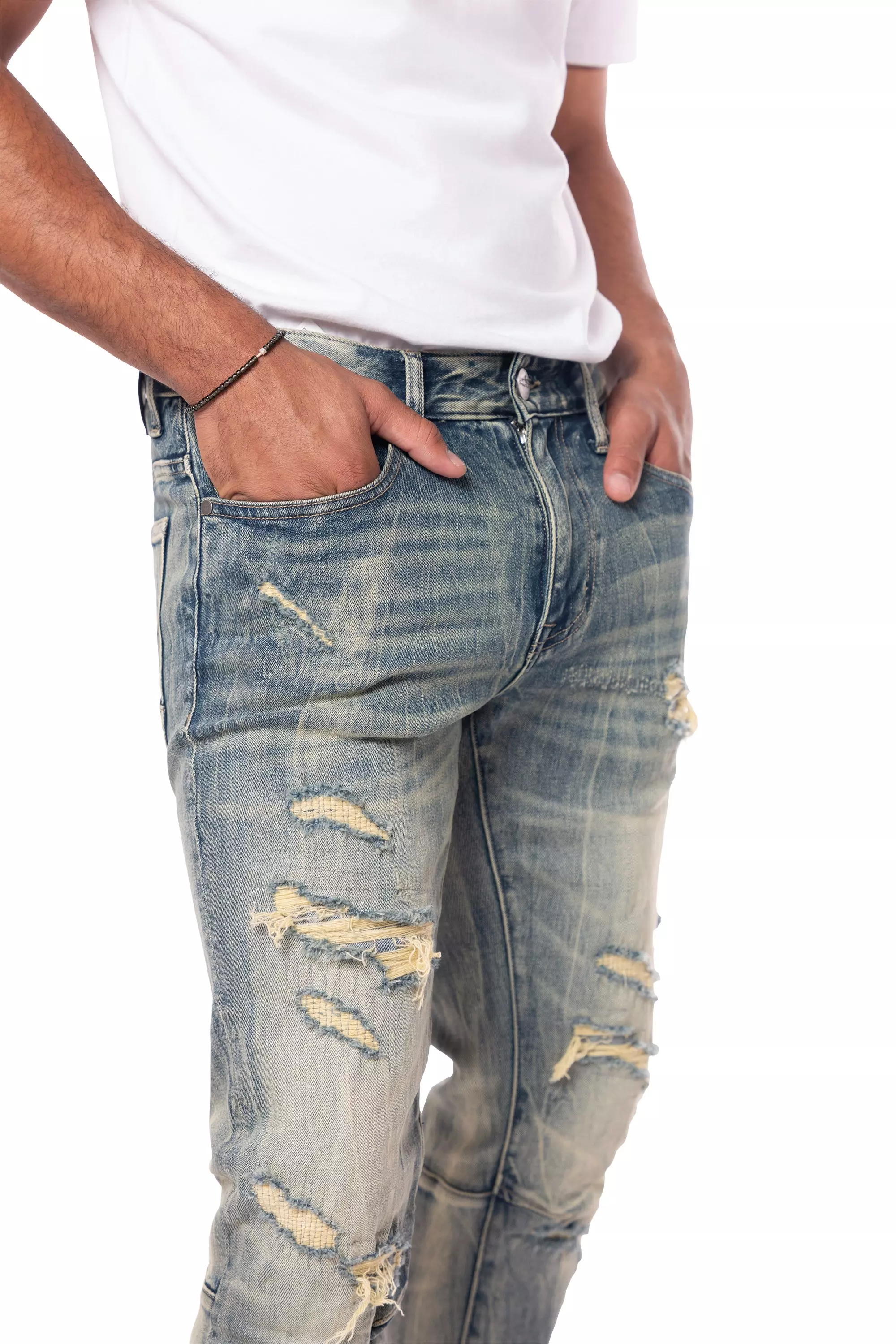 Smoke Rise Men's Slim Taper Vintage Denim Jeans - Topaz Blue