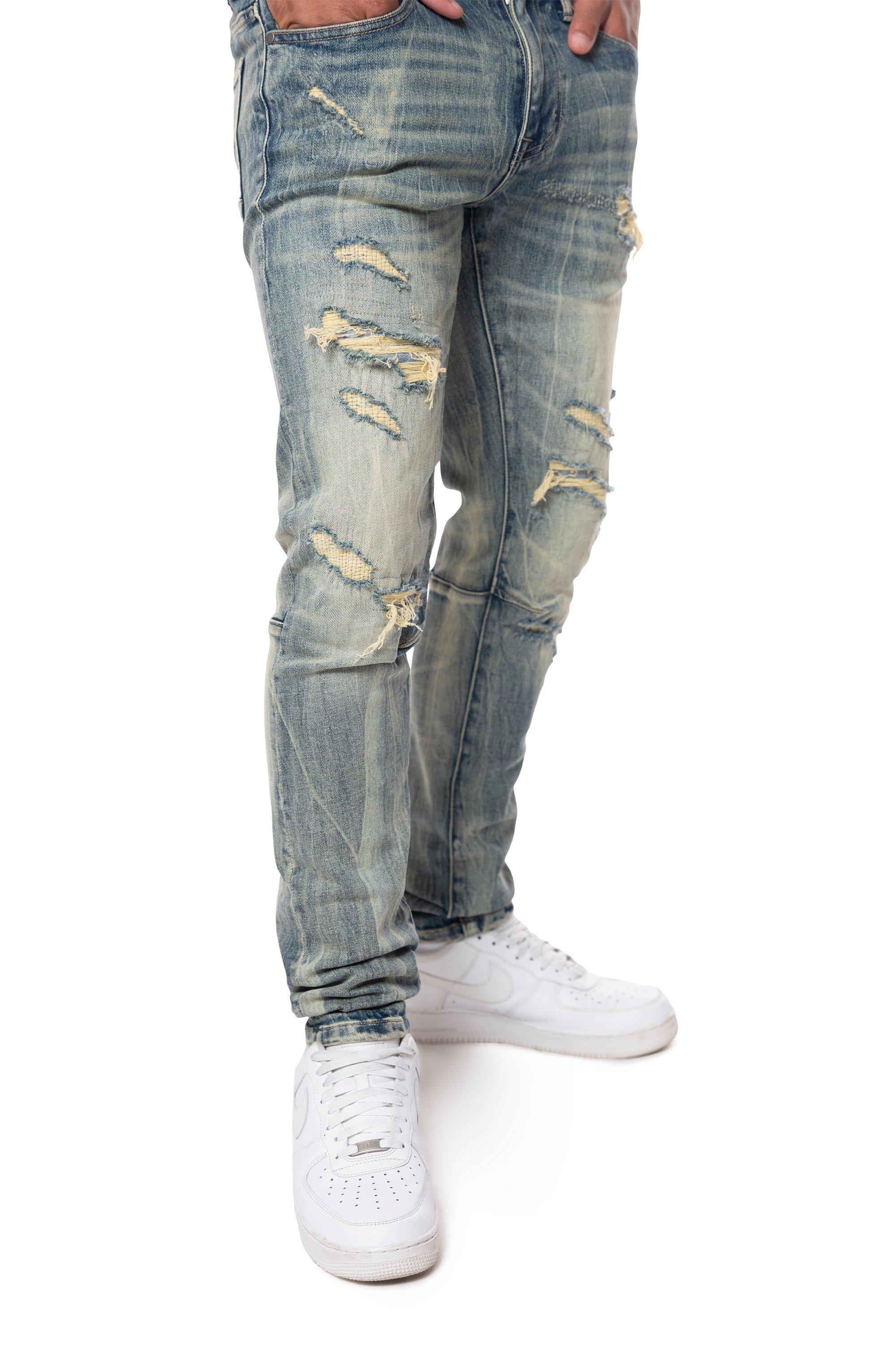 Smoke Rise Men's Slim Taper Vintage Denim Jeans - Topaz Blue - BLUE Thumbnail View 4