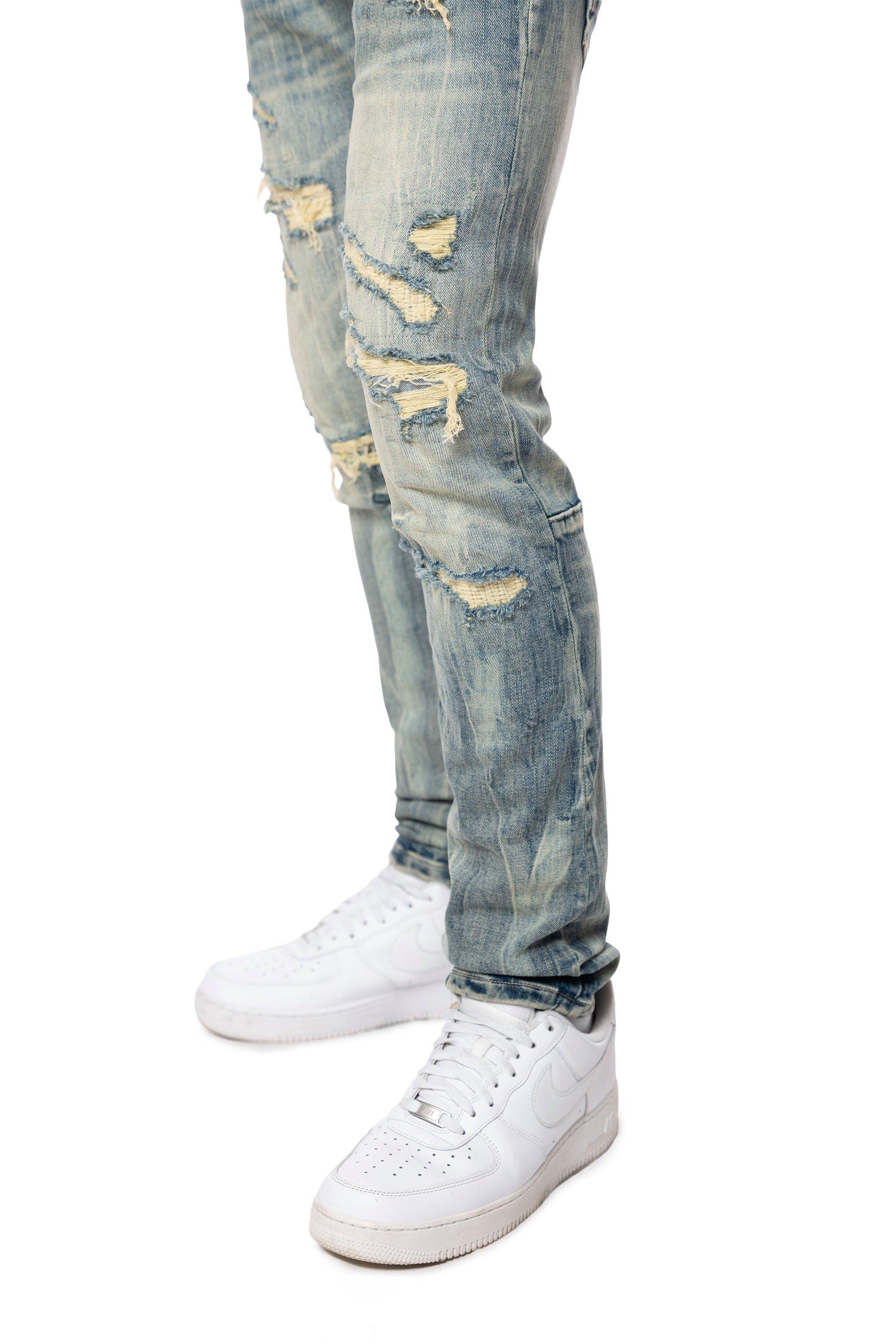 Smoke Rise Men's Slim Taper Vintage Denim Jeans - Topaz Blue - BLUE Thumbnail View 5