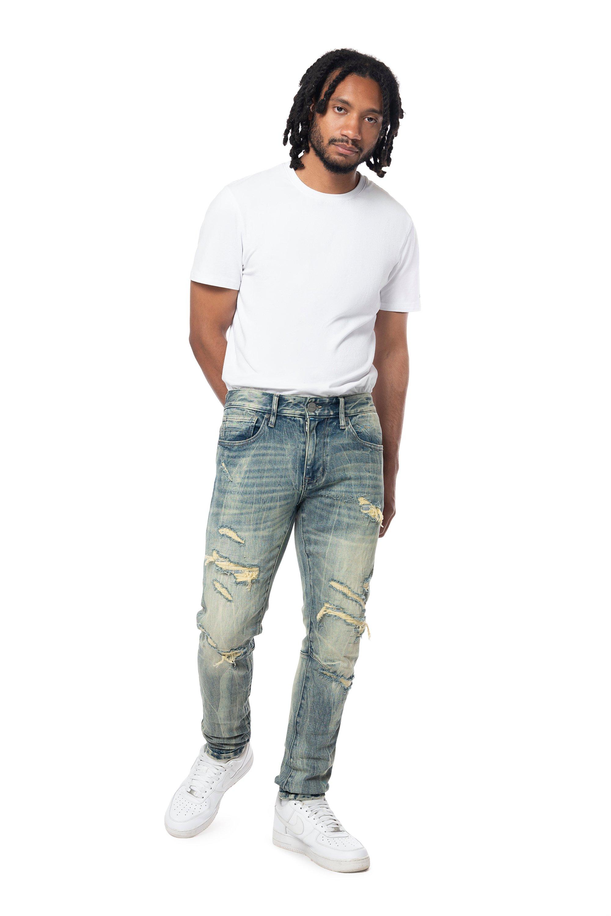 Smoke Rise Men's Slim Taper Vintage Denim Jeans - Topaz Blue - BLUE Thumbnail View 6