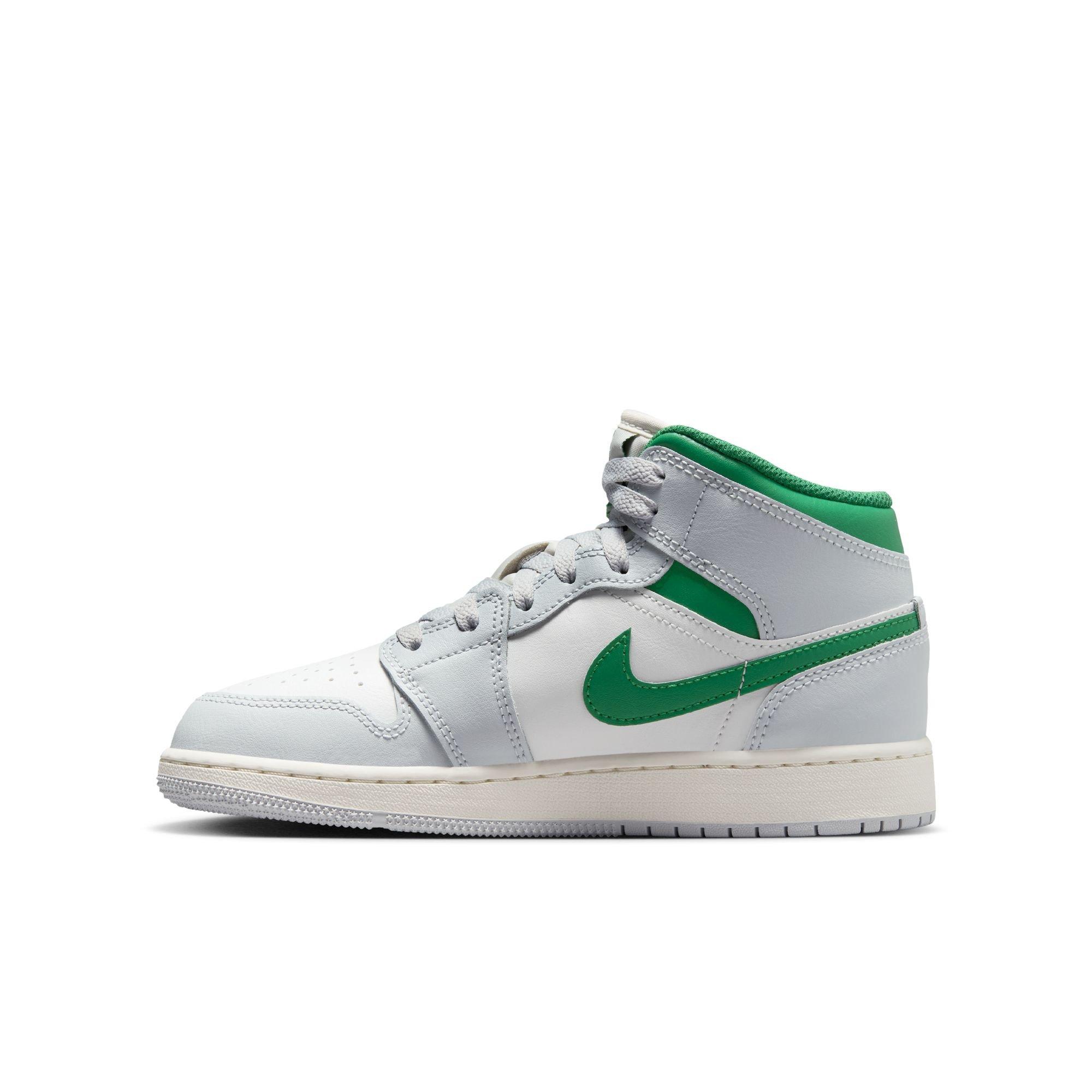Jordan 1 Mid Grade School Boys' "Summit White/Pine Green/Pure Platinum" Shoe