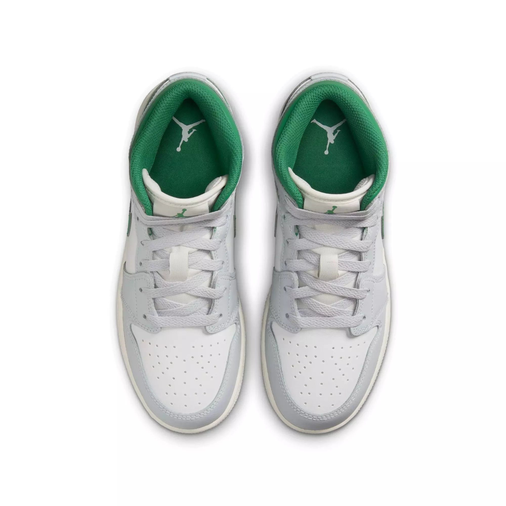 Jordan 1 Mid "Summit White/Pine Green/Pure Platinum" Grade School Boys' Shoe - GREY/WHITE/GREEN ABYSS
