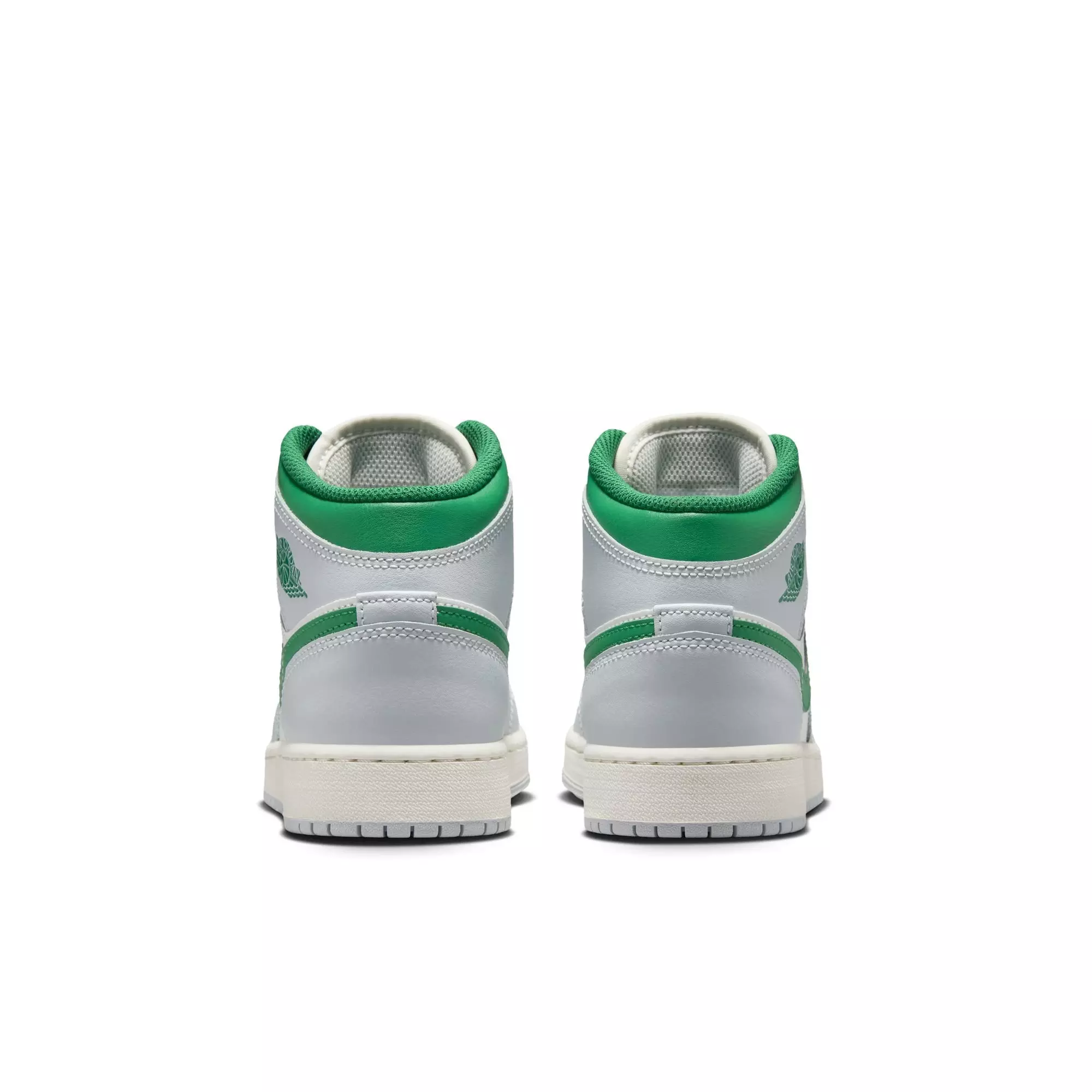 Jordan 1 Mid "Summit White/Pine Green/Pure Platinum" Grade School Boys' Shoe - GREY/WHITE/GREEN ABYSS