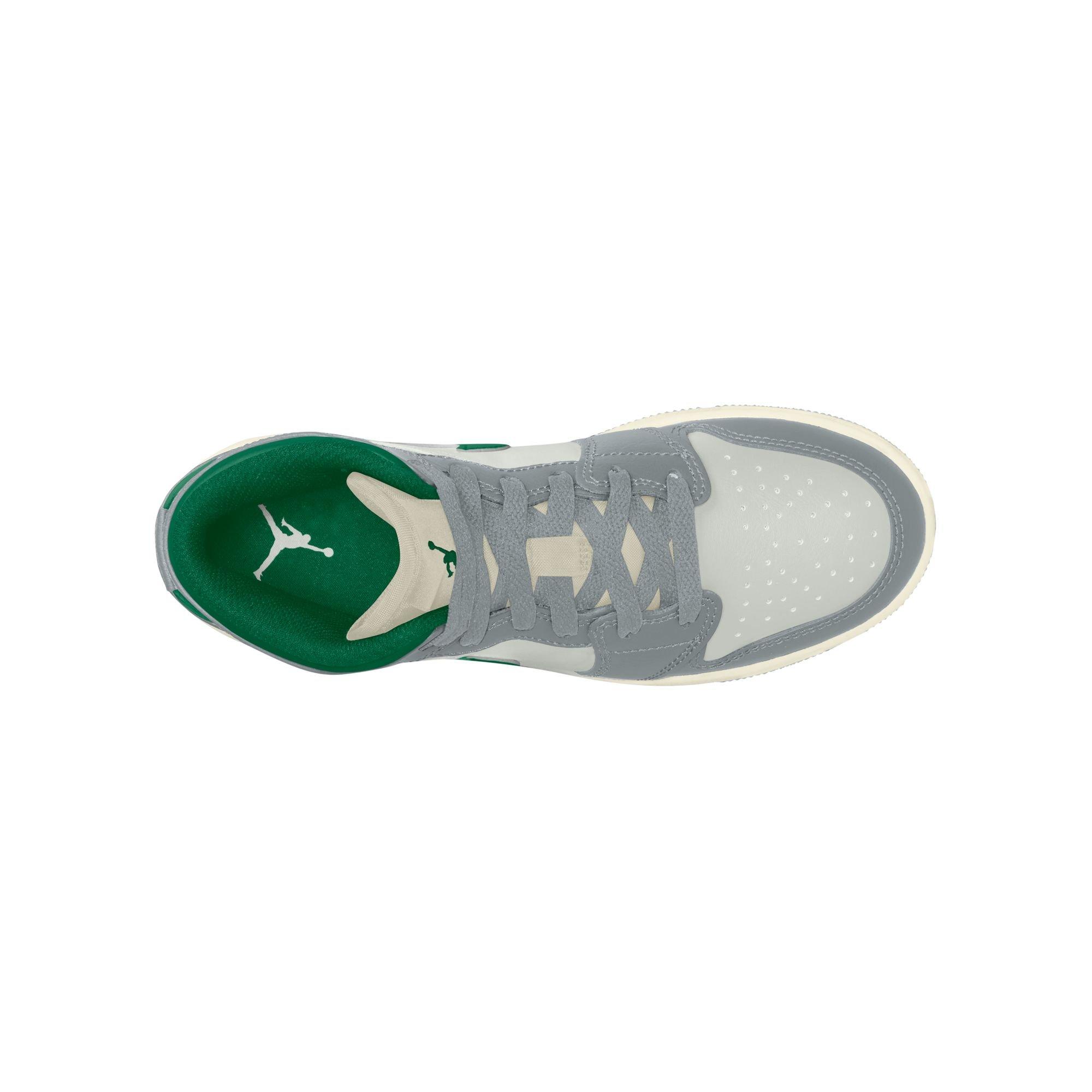 Jordan 1 Mid Grade School Boys' "Summit White/Pine Green/Pure Platinum" Shoe
