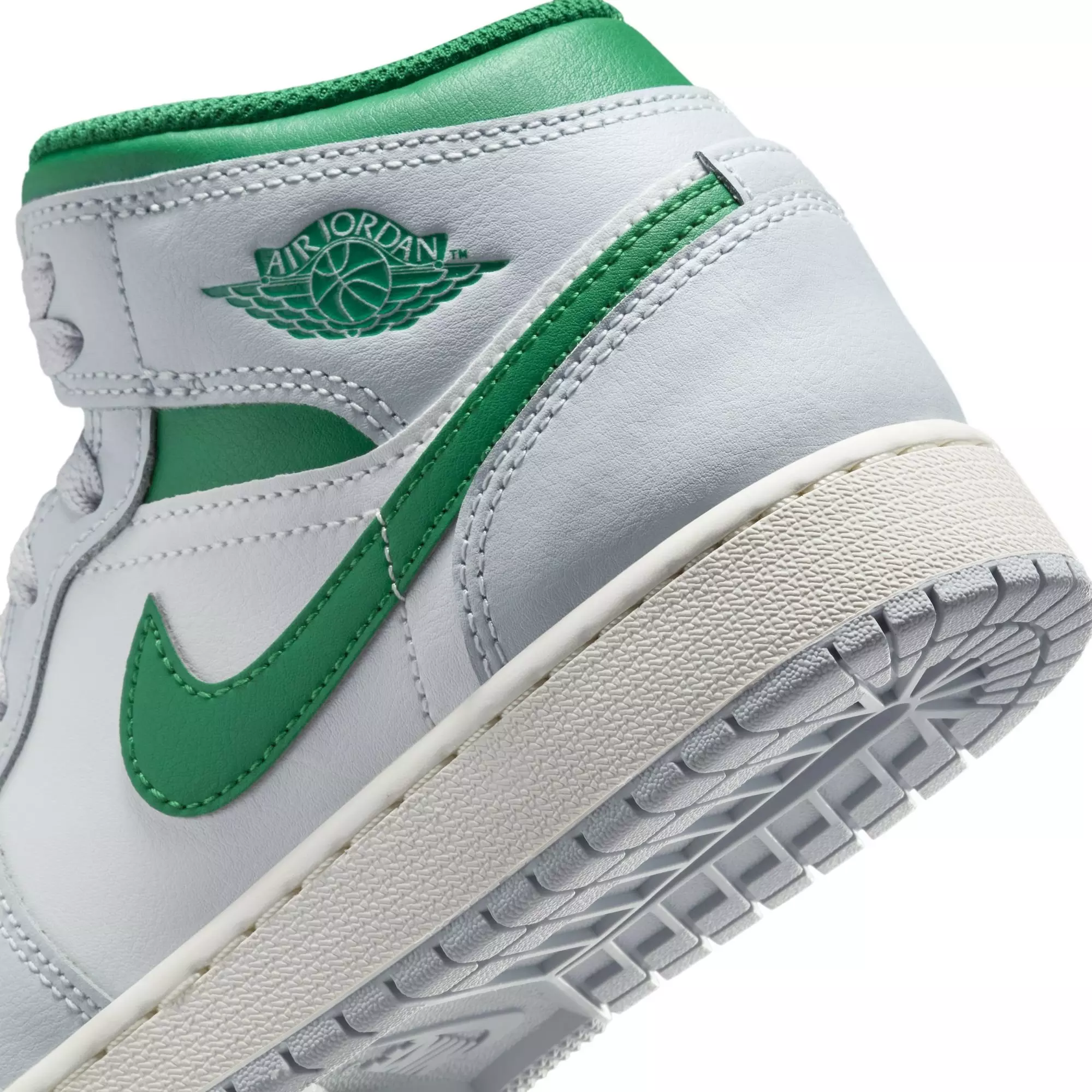 Jordan 1 Mid "Summit White/Pine Green/Pure Platinum" Grade School Boys' Shoe - GREY/WHITE/GREEN ABYSS