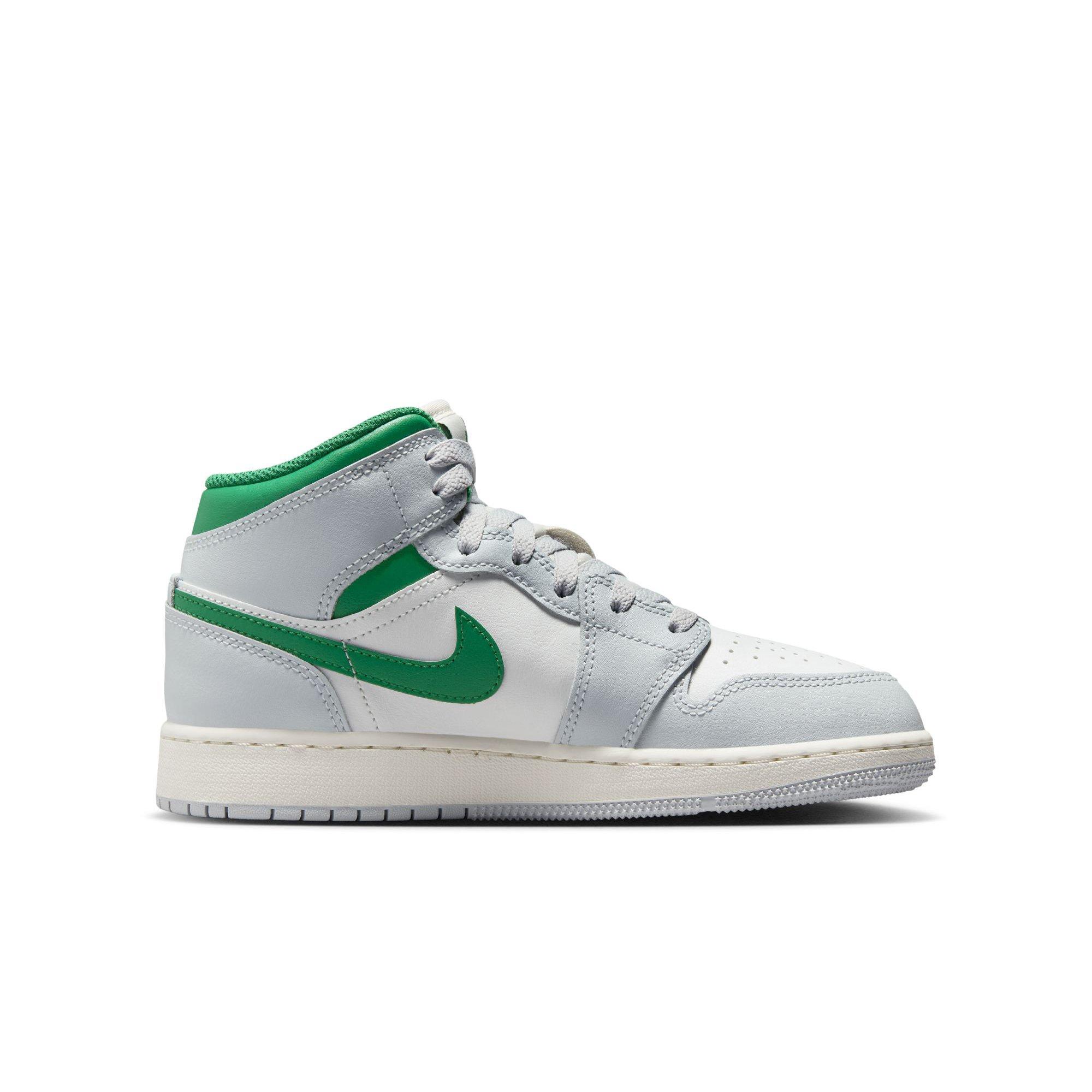 Jordan 1 Mid Grade School Boys' "Summit White/Pine Green/Pure Platinum" Shoe