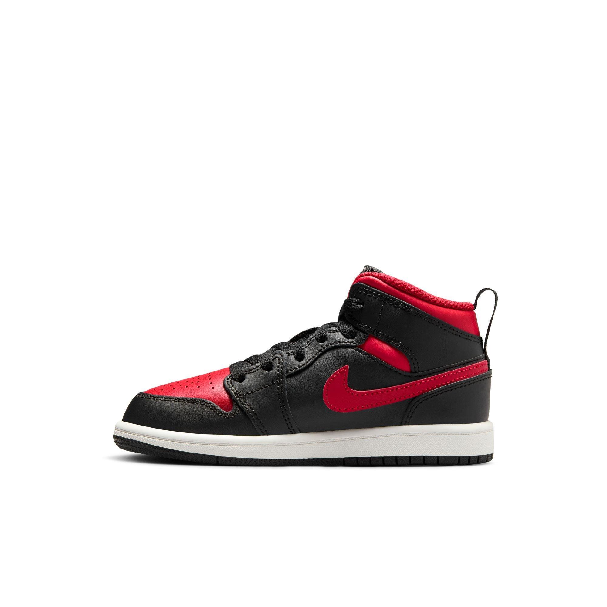 Jordan 1 Mid Preschool Boys'&nbsp;"Black/Varsity Red/Summit White"&nbsp;Shoe