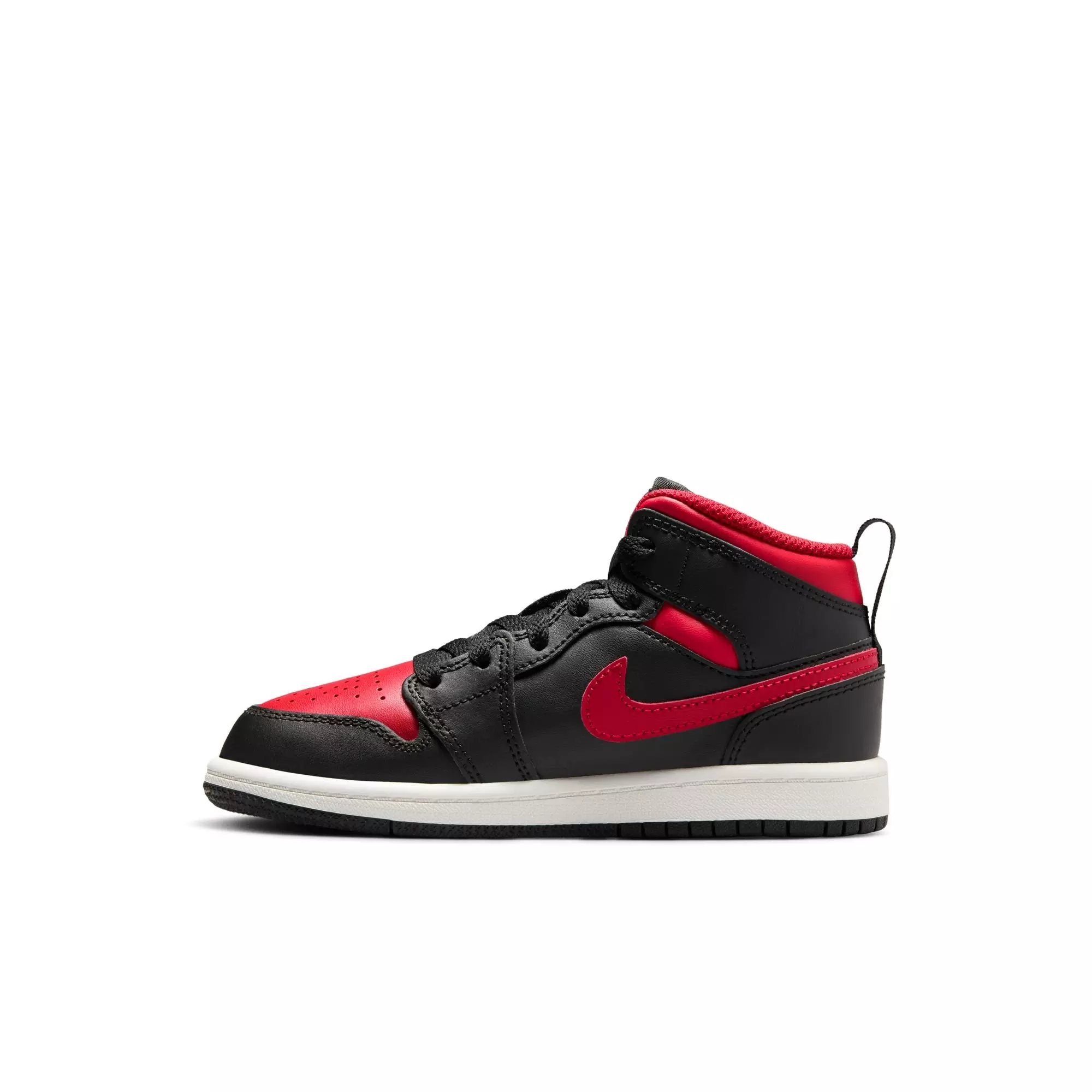 Jordan 1 Mid "Black/Varsity Red/Summit White" Preschool Boys' Shoe
