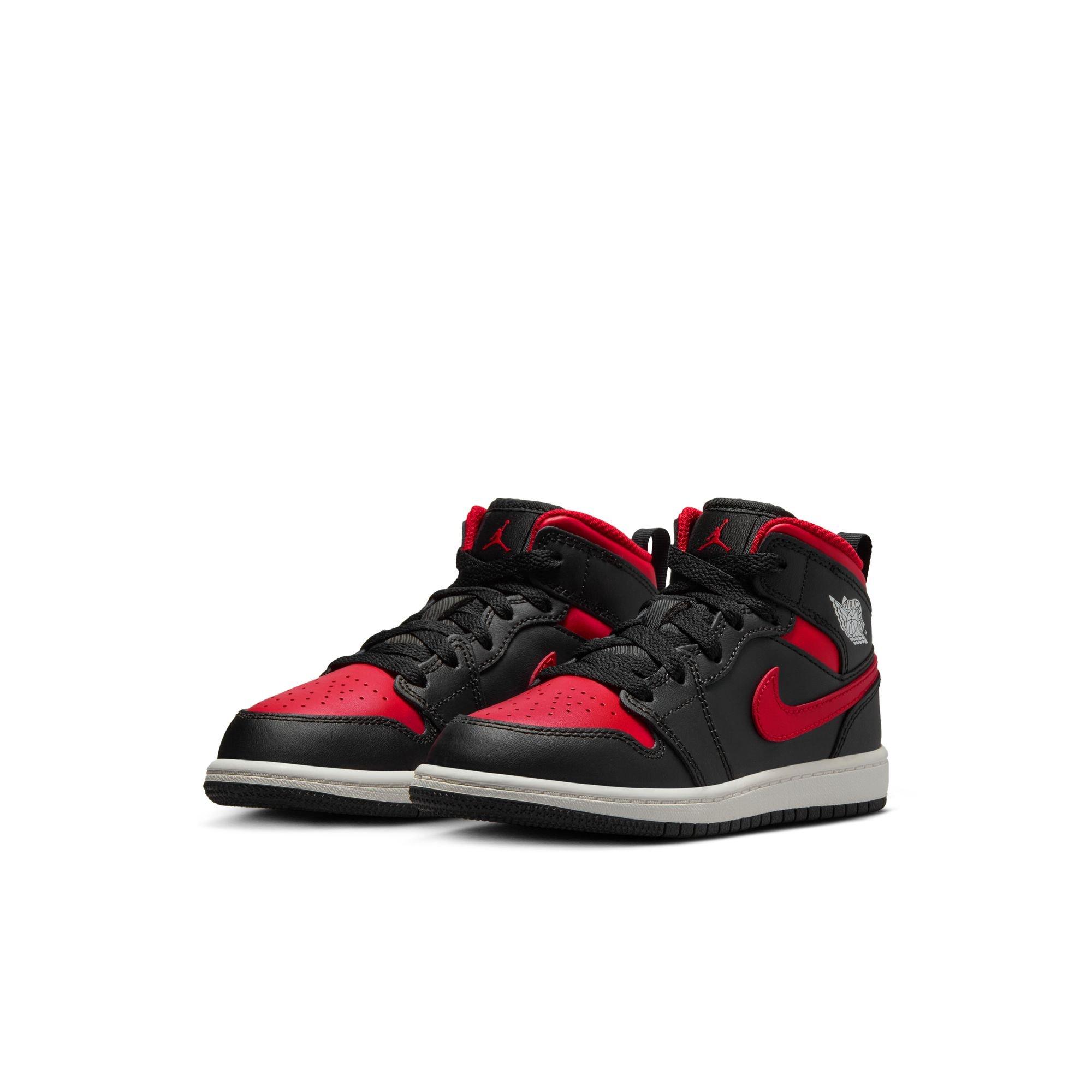 Jordan 1 Mid Preschool Boys'&nbsp;"Black/Varsity Red/Summit White"&nbsp;Shoe