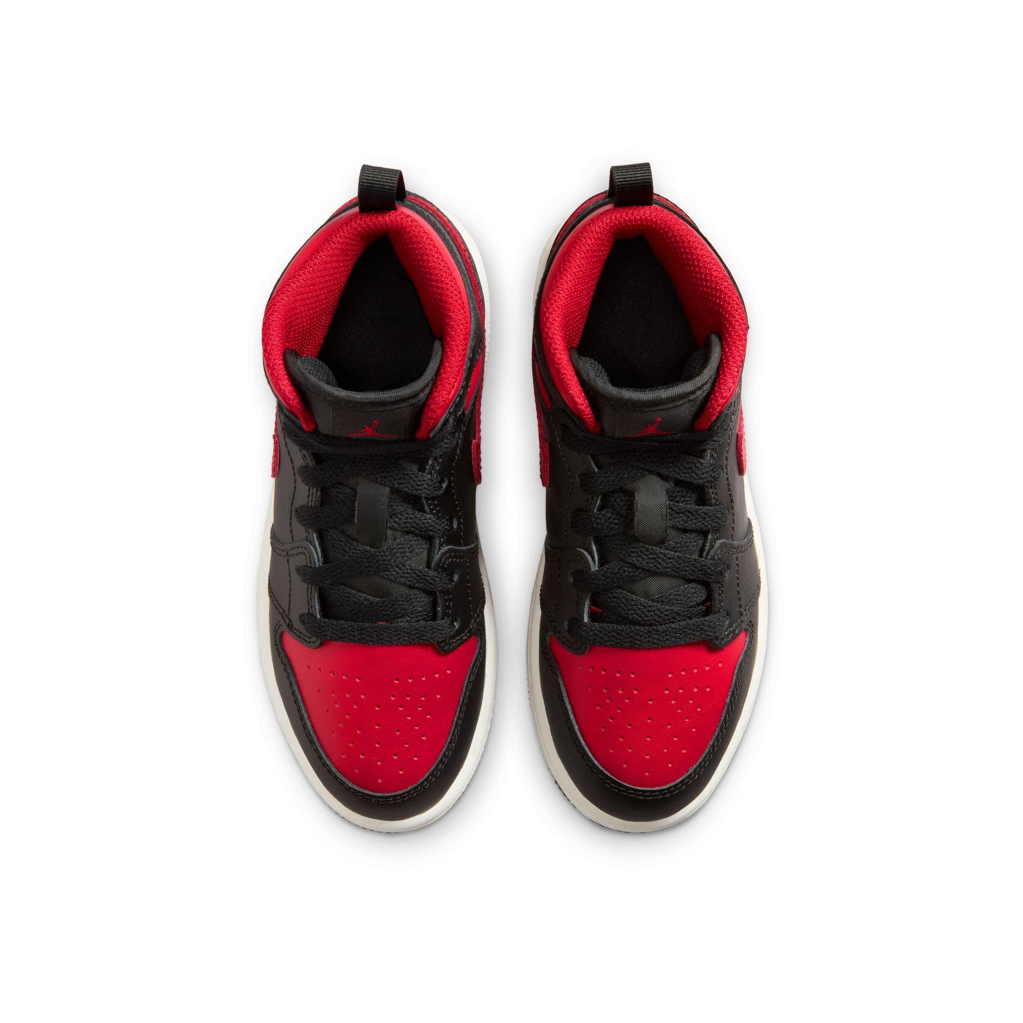 Jordan 1 Mid Preschool Boys'&nbsp;"Black/Varsity Red/Summit White"&nbsp;Shoe