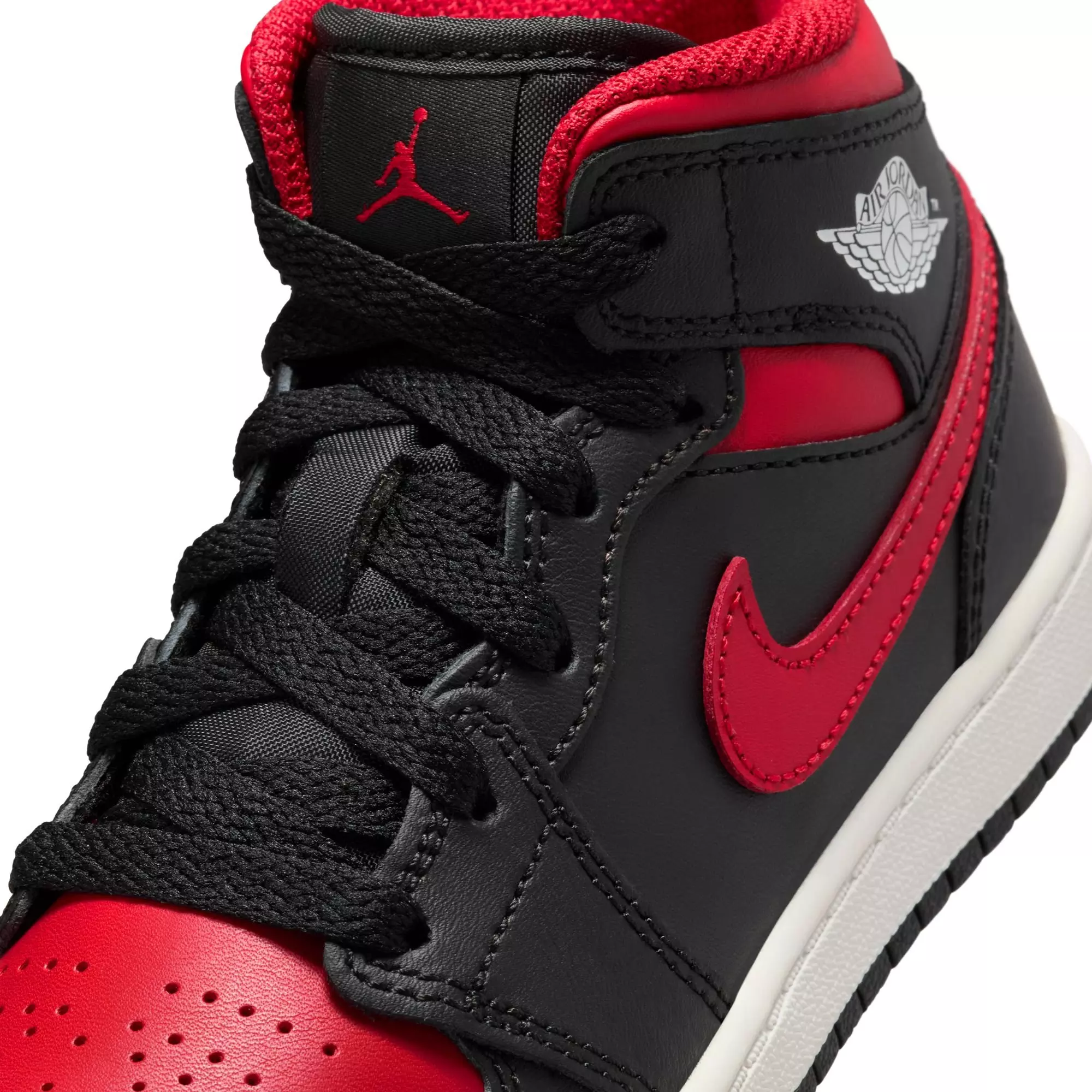 Jordan 1 Mid "Black/Varsity Red/Summit White" Preschool Boys' Shoe - BLACK/RED