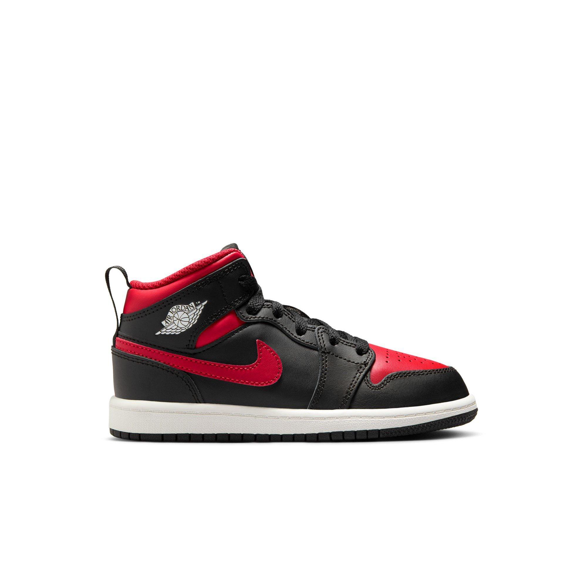 Jordan 1 Mid "Black/Varsity Red/Summit White" Preschool Boys' Shoe - BLACK/RED