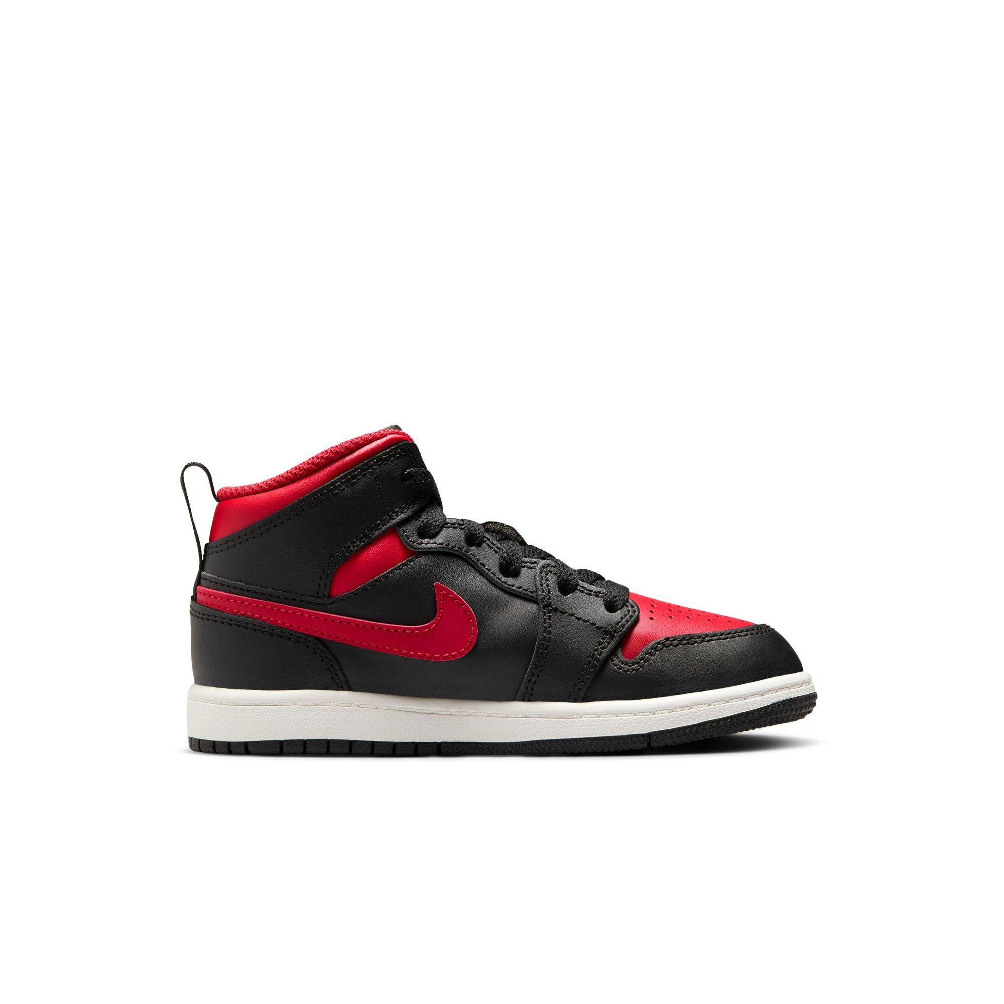 Jordan 1 Mid Preschool Boys'&nbsp;"Black/Varsity Red/Summit White"&nbsp;Shoe