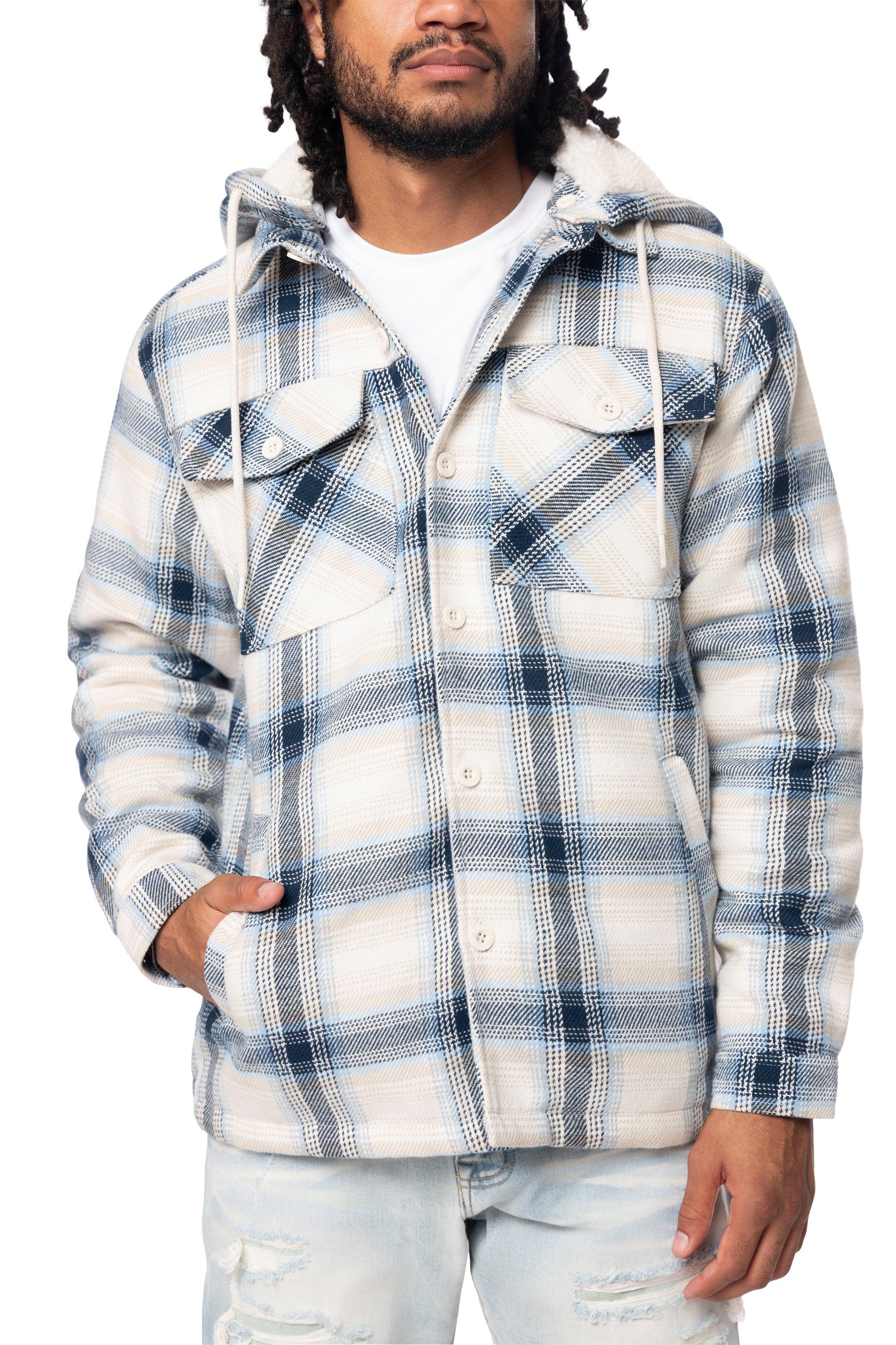 Smoke Rise Men's Plaid Hooded Shacket - Cascade - BLUE Thumbnail View 1