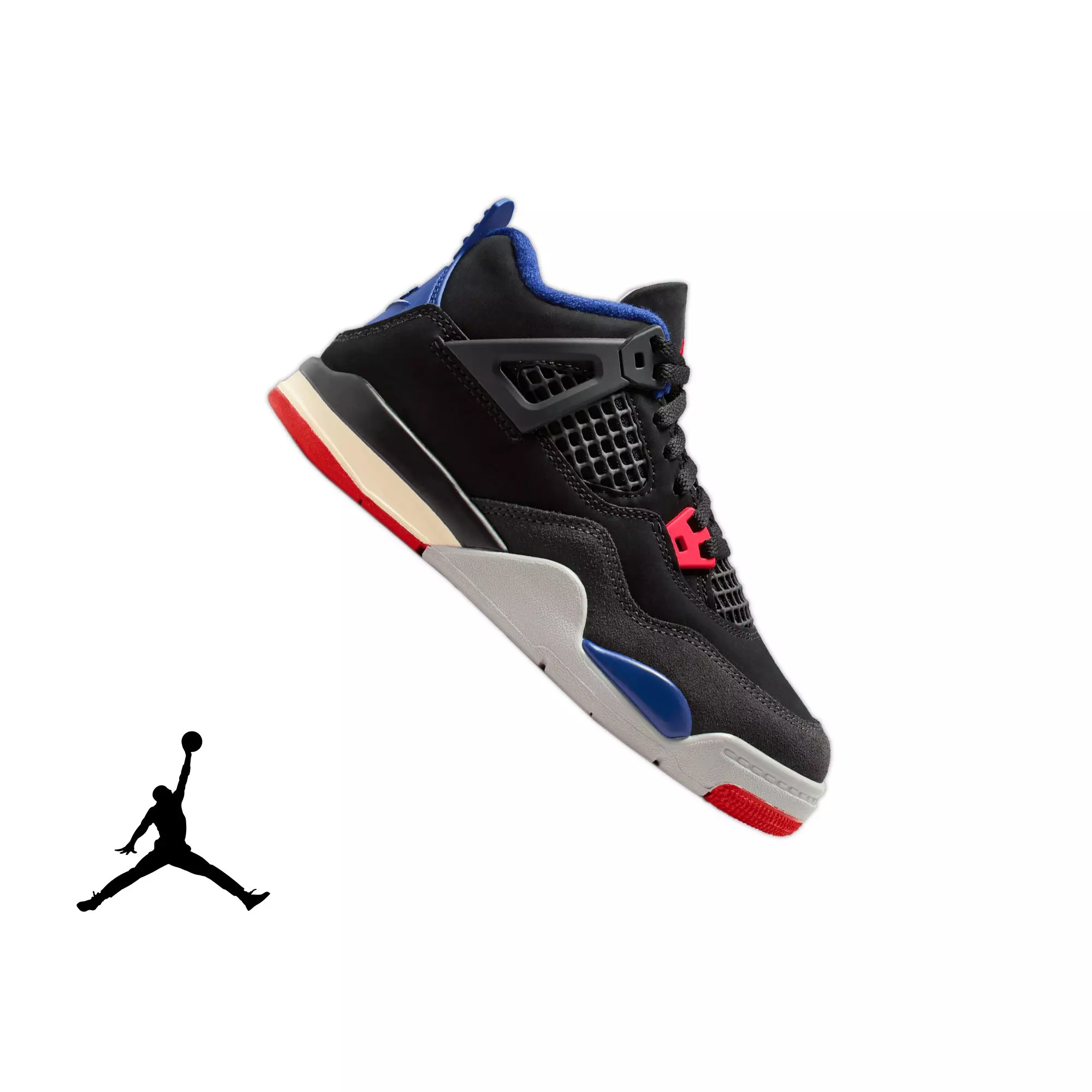 Jordan 4 Retro "Rare Air" Preschool Kids' Shoe - BLACK/FIRE RED/DEEP ROYAL BLUE