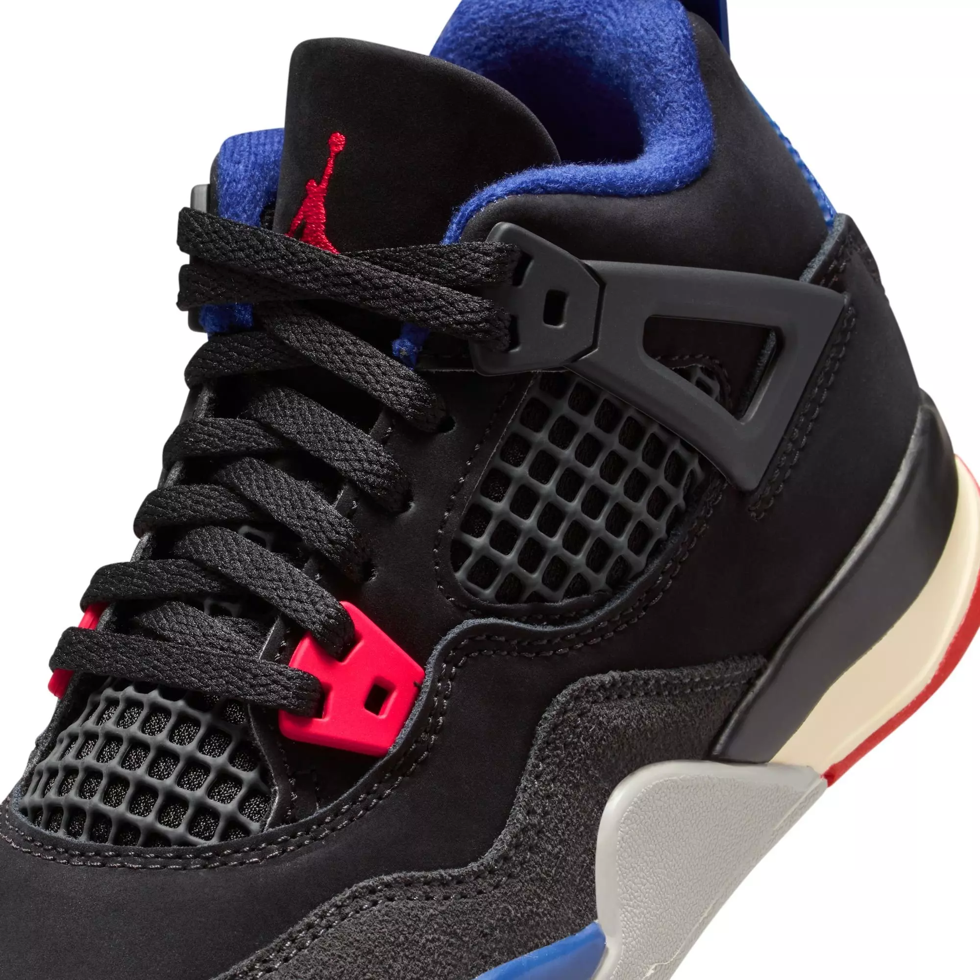 Jordan 4 Retro "Rare Air" Preschool Kids' Shoe - BLACK/FIRE RED/DEEP ROYAL BLUE