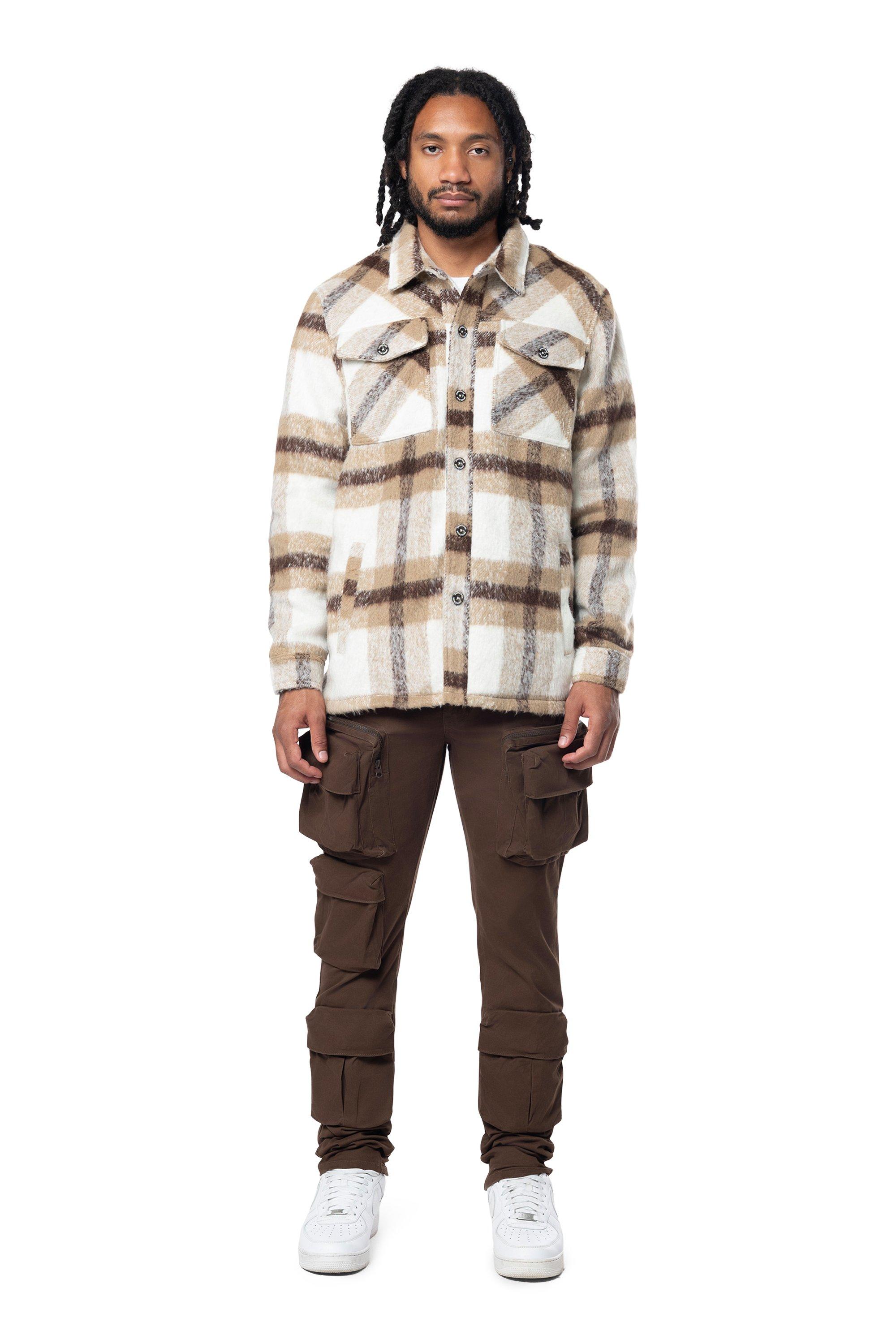 Smoke Rise Men's Plaid Flannel Overshirt - Brown - TAN Thumbnail View 1