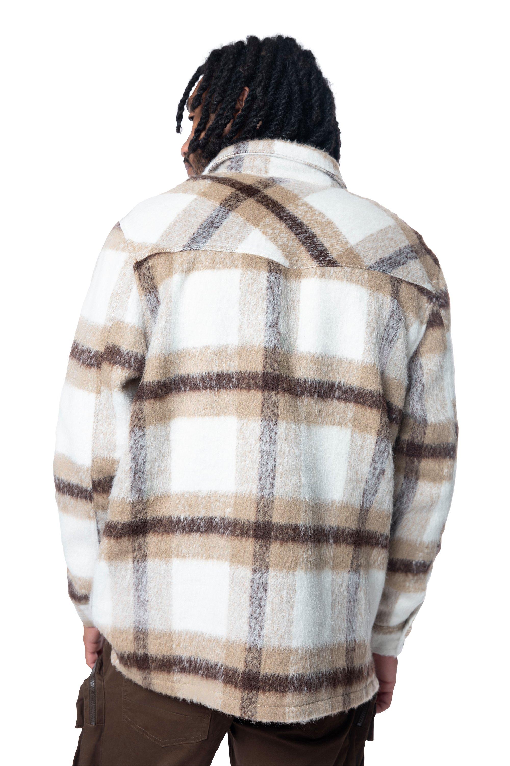 Smoke Rise Men's Plaid Flannel Overshirt - Brown - TAN Thumbnail View 2