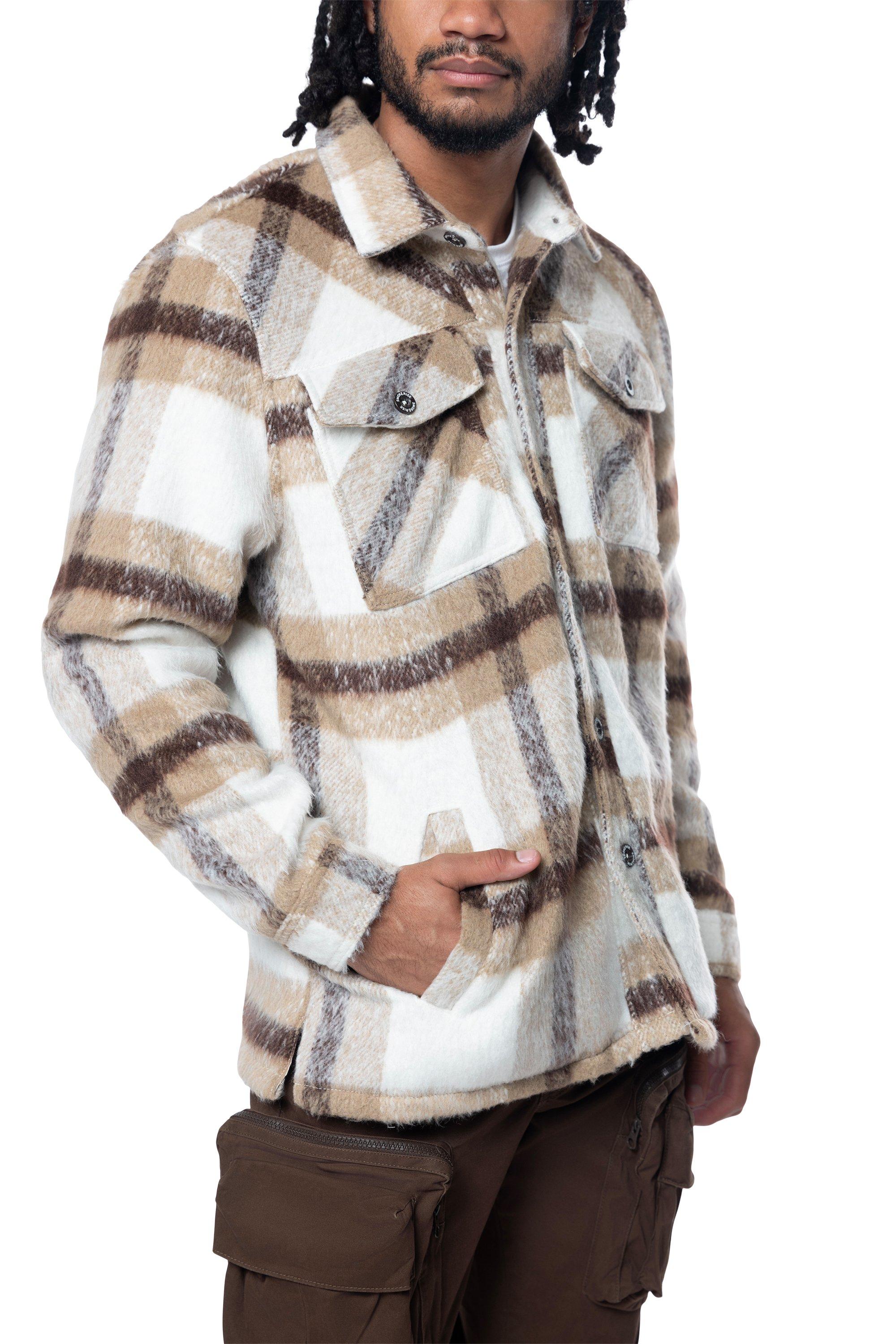 Smoke Rise Men's Plaid Flannel Overshirt - Brown - TAN Thumbnail View 3