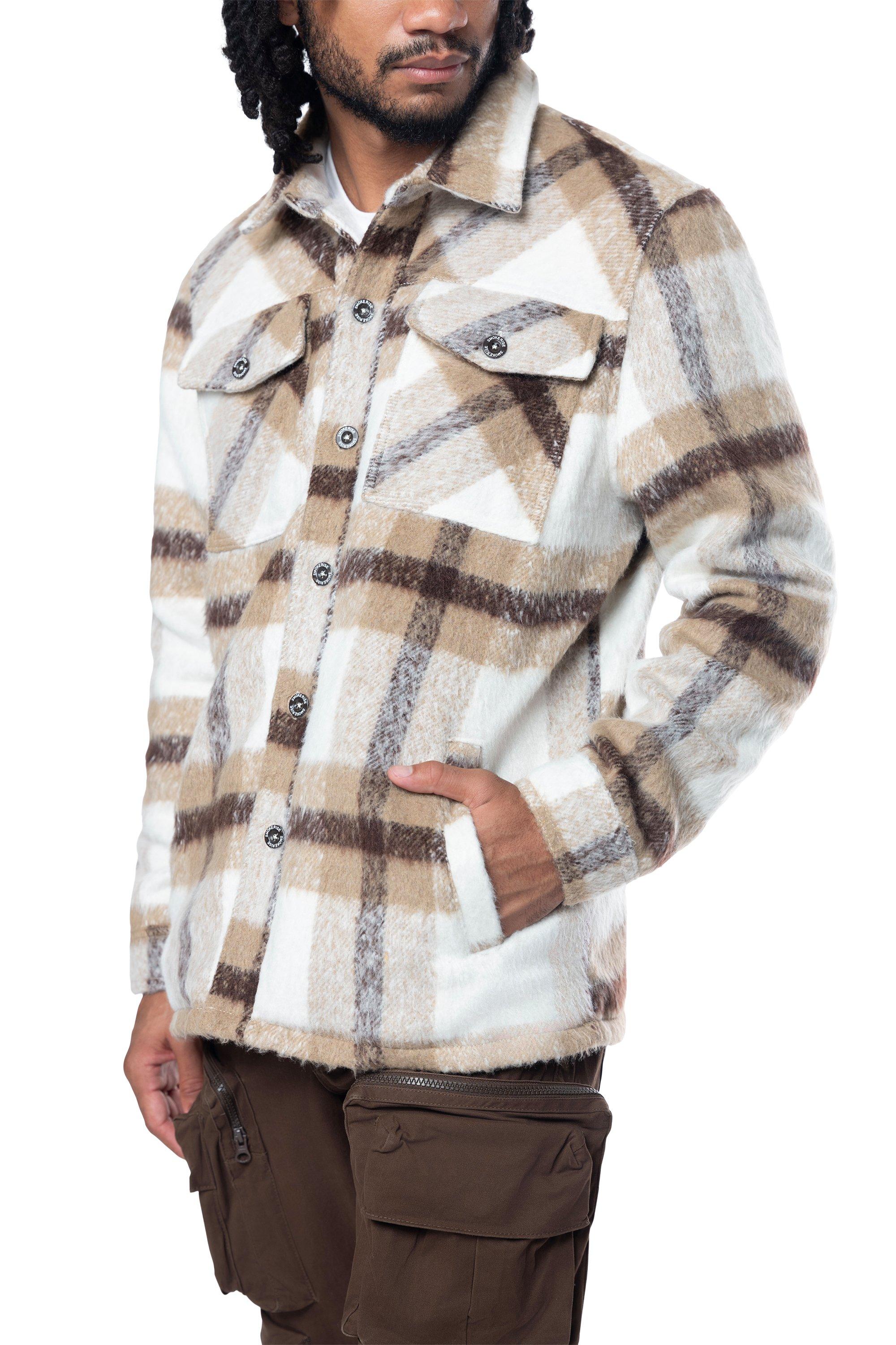 Smoke Rise Men's Plaid Flannel Overshirt - Brown - TAN Thumbnail View 4