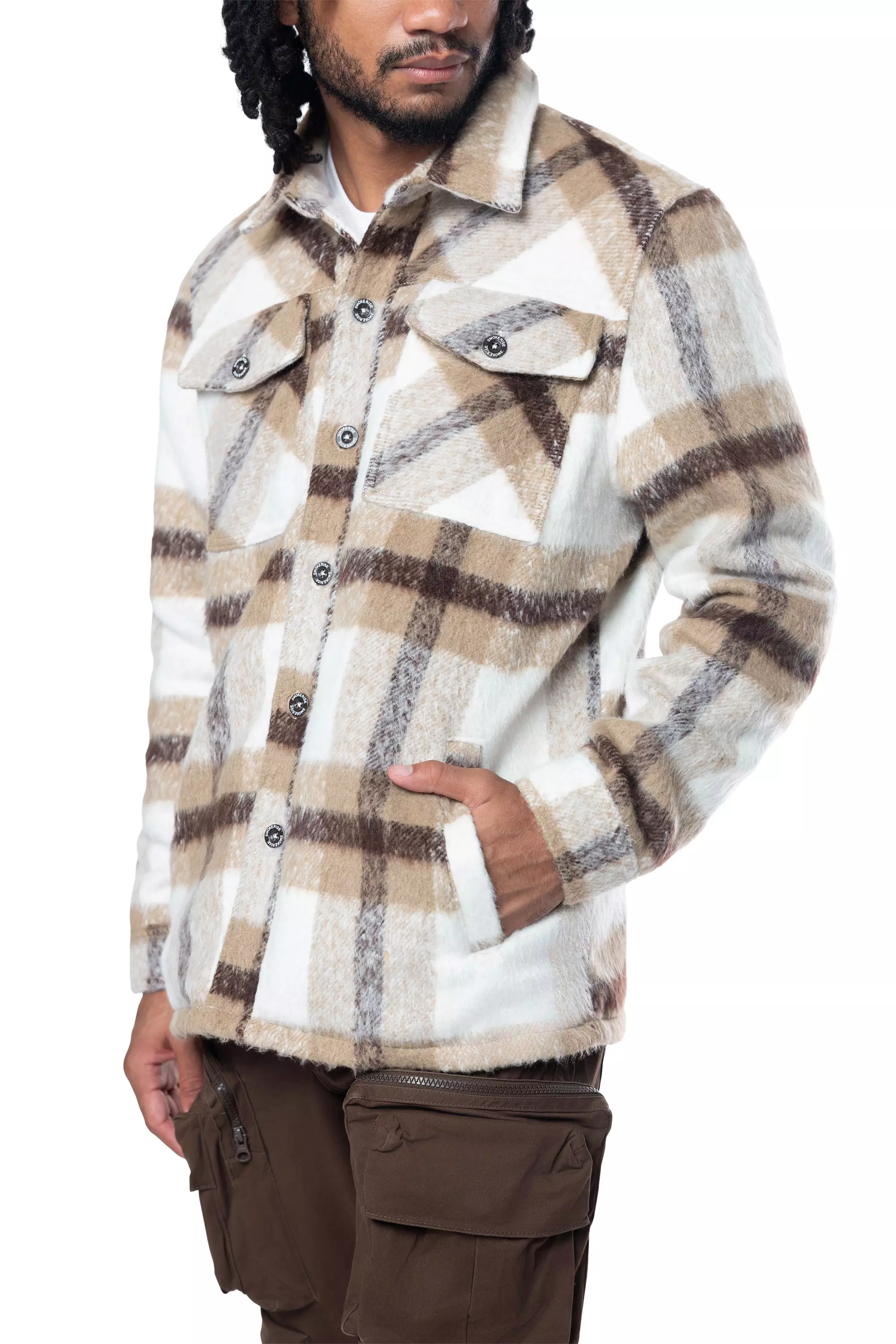 Smoke Rise Men's Plaid Flannel Overshirt - Brown - TAN
