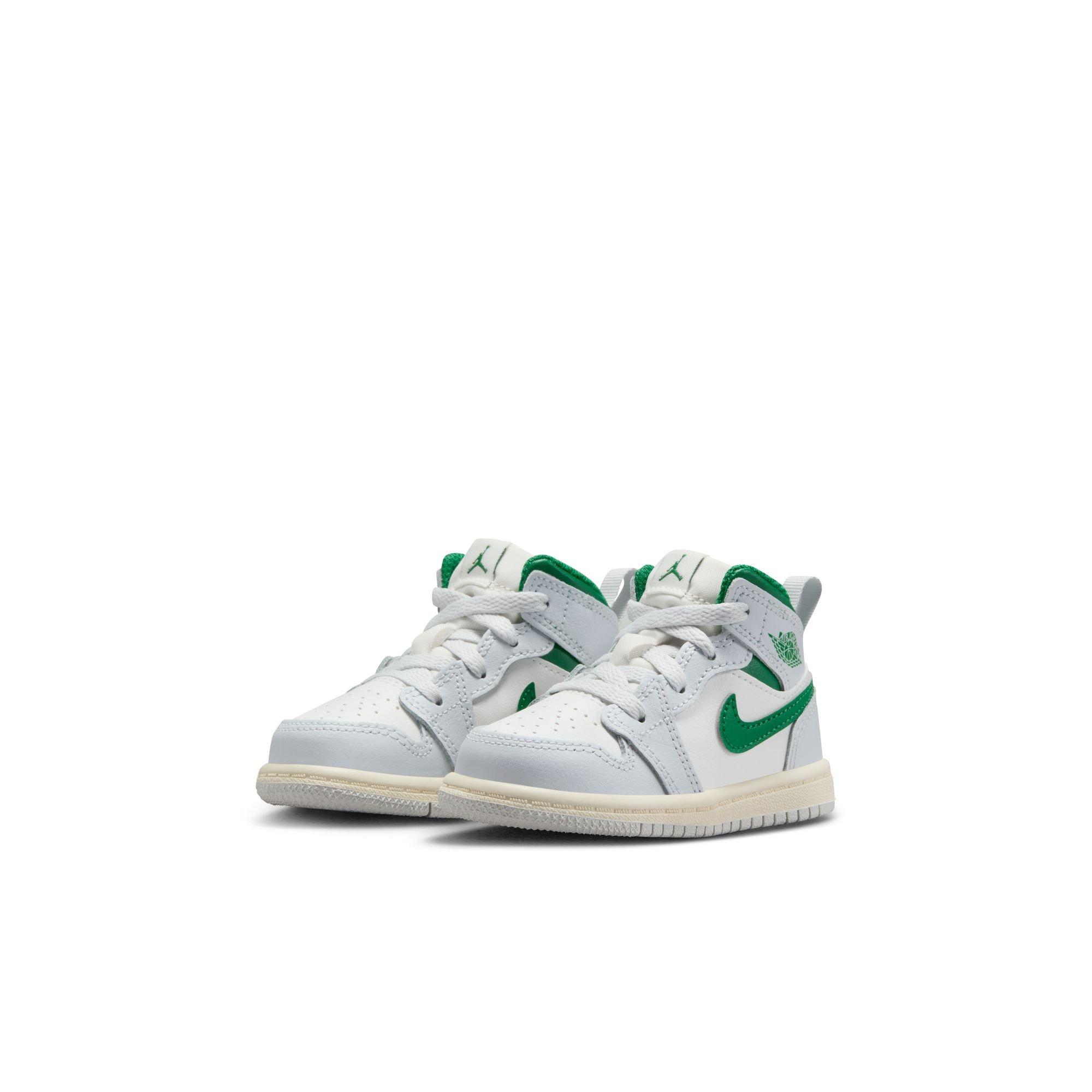 Jordan 1 Mid Toddler Boys' "Summit White/Pine Green/Pure Platinum" Shoe
