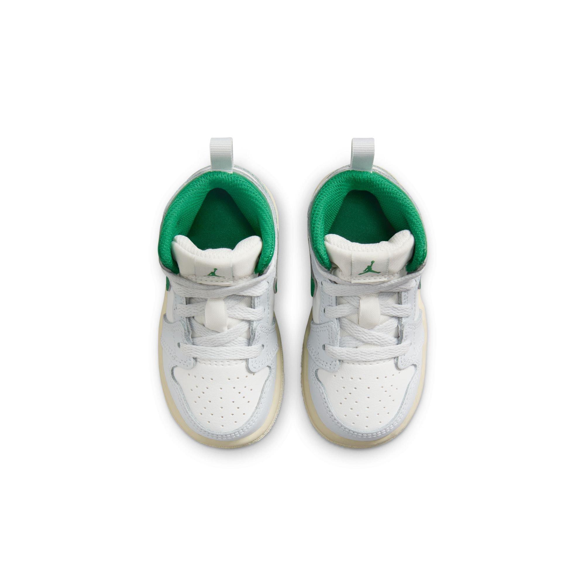Jordan 1 Mid Toddler Boys' "Summit White/Pine Green/Pure Platinum" Shoe