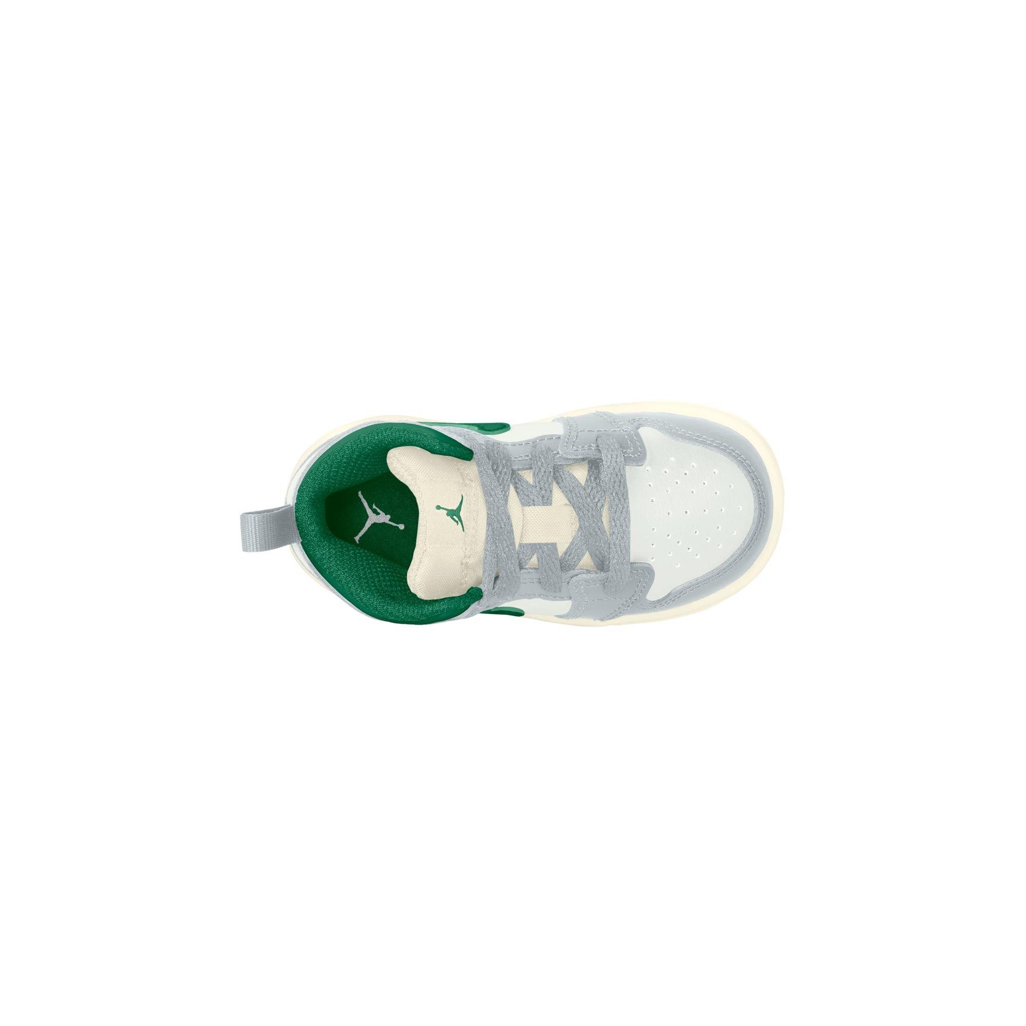 Jordan 1 Mid Toddler Boys' "Summit White/Pine Green/Pure Platinum" Shoe